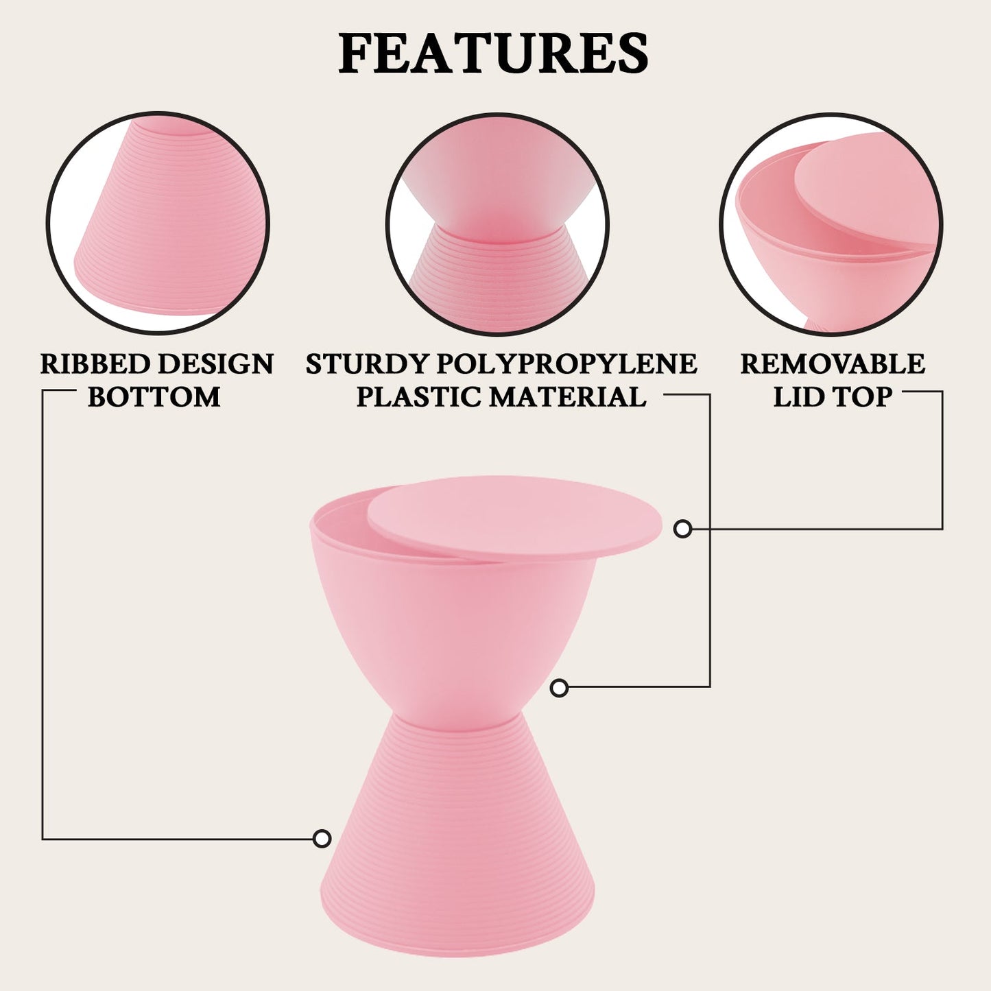 Boyd Storage Round Side End Table in Polypropylene Plastic