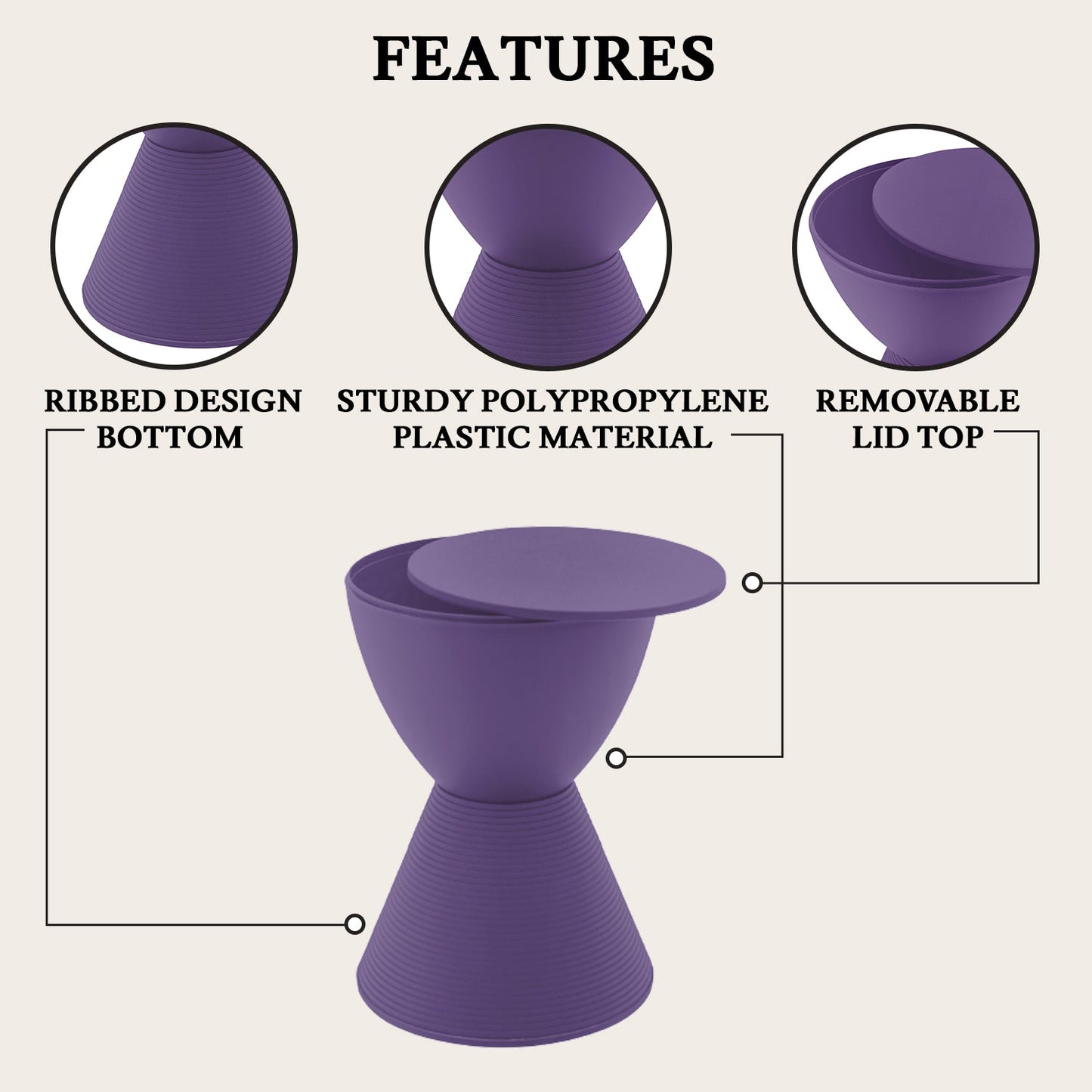 Boyd Storage Round Side End Table in Polypropylene Plastic