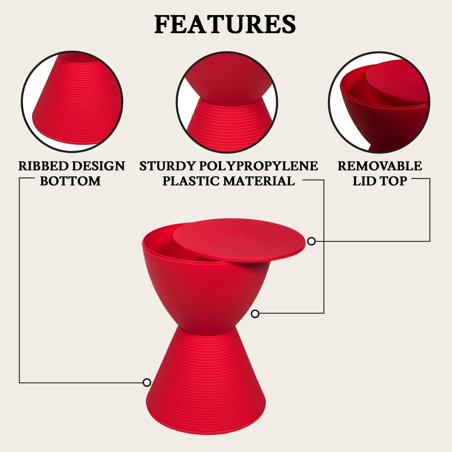 Boyd Storage Round Side End Table in Polypropylene Plastic