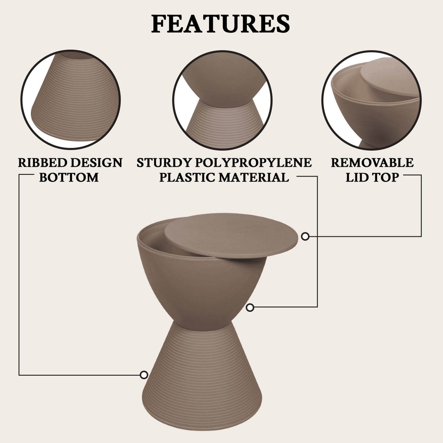 Boyd Storage Round Side End Table in Polypropylene Plastic