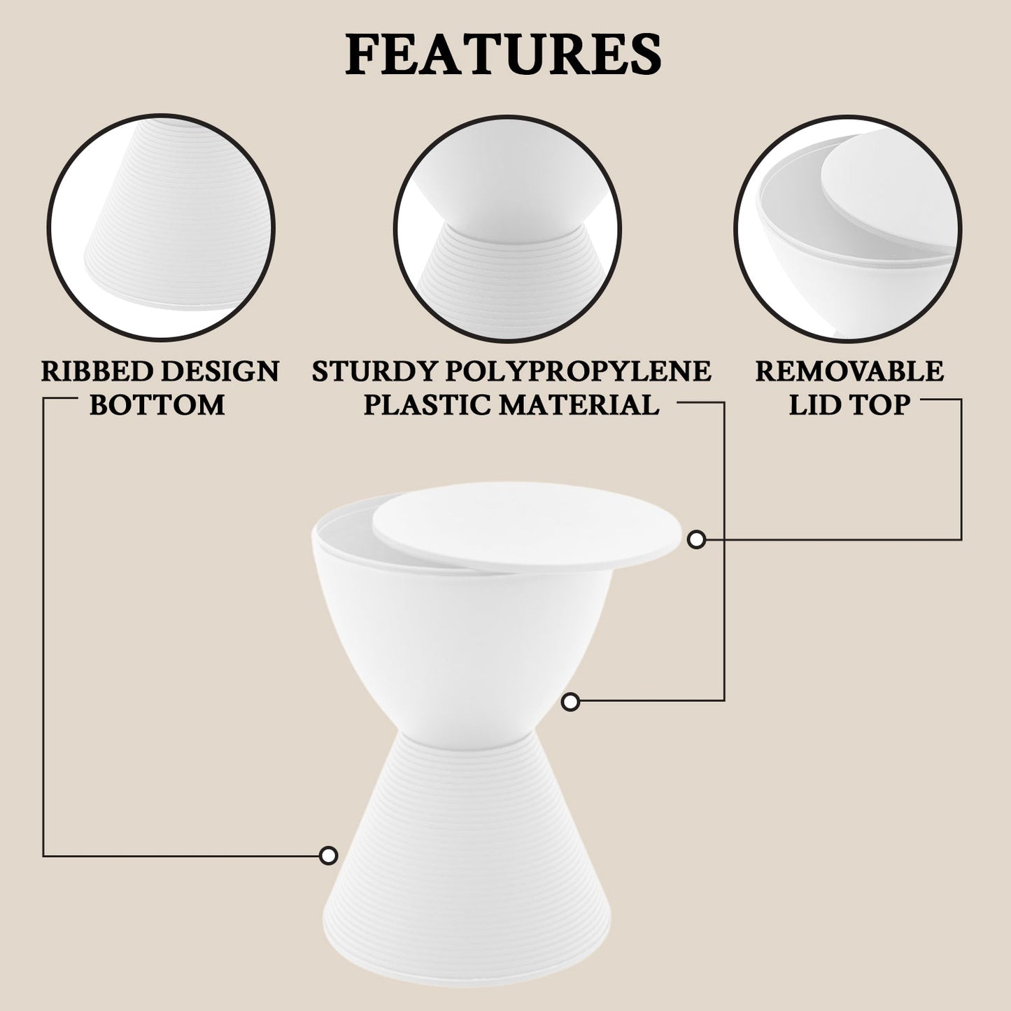 Boyd Storage Round Side End Table in Polypropylene Plastic