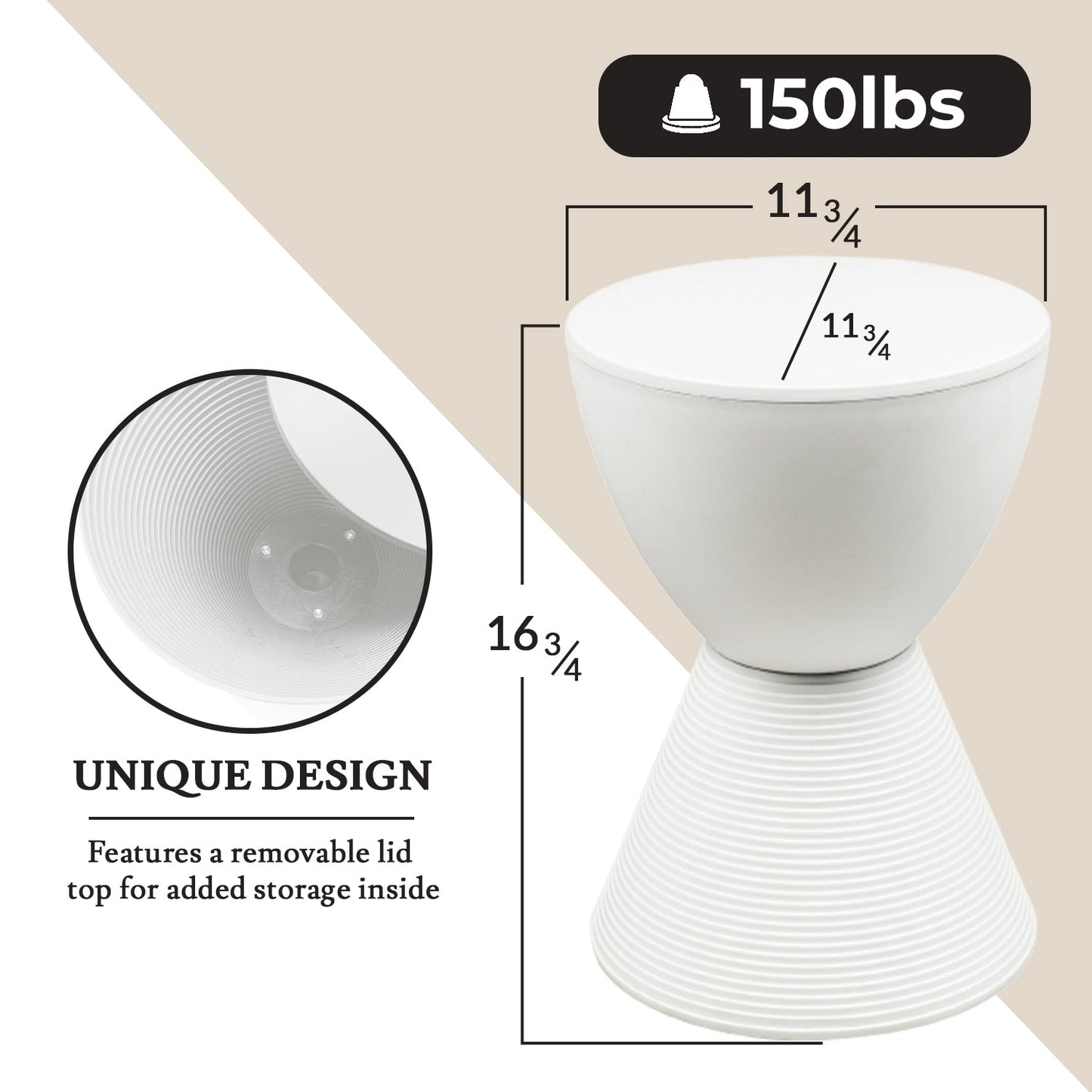 Boyd Storage Round Side End Table in Polypropylene Plastic