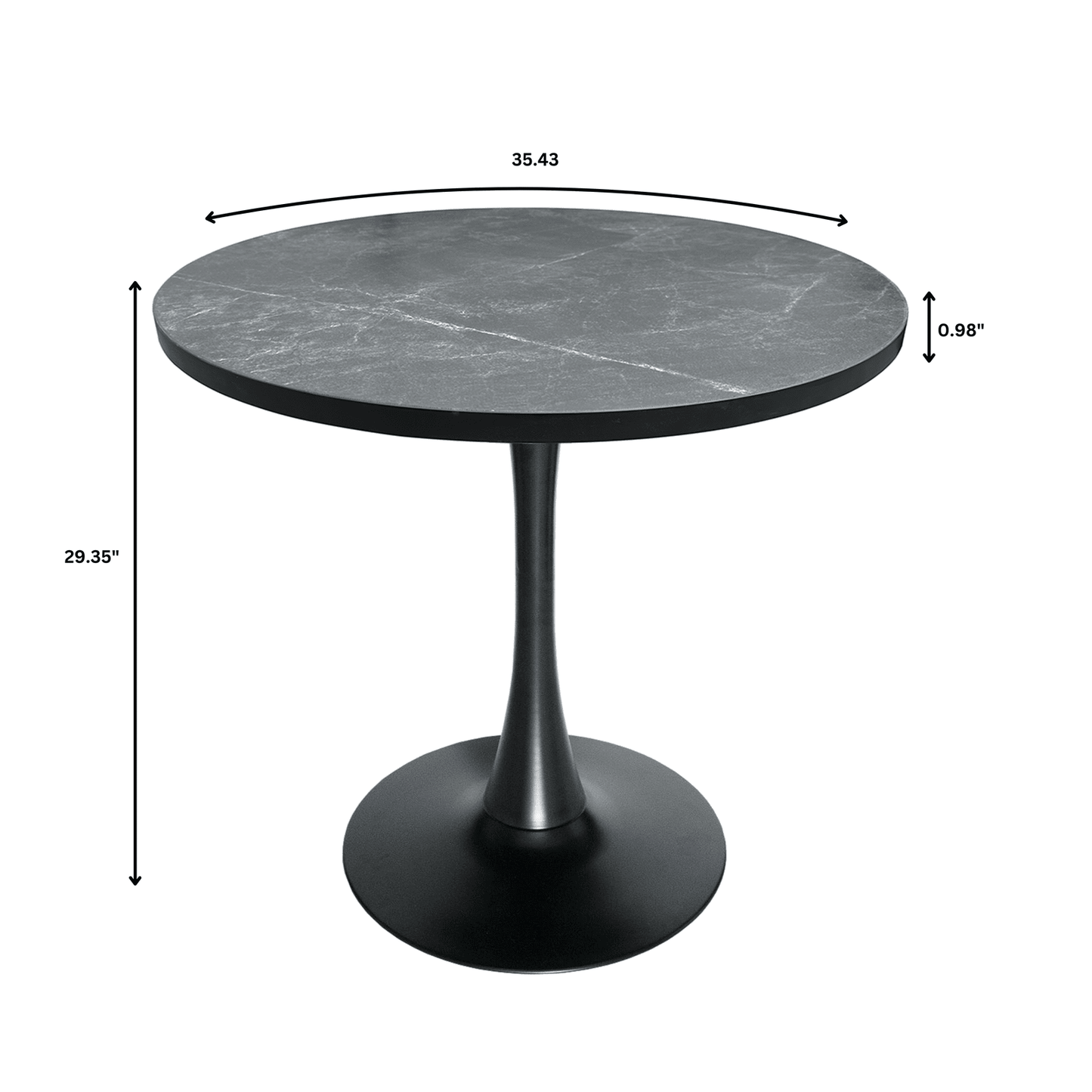 Bristol Modern Round Dining Table with 36" MDF Tabletop and Black Iron Pedestal Base