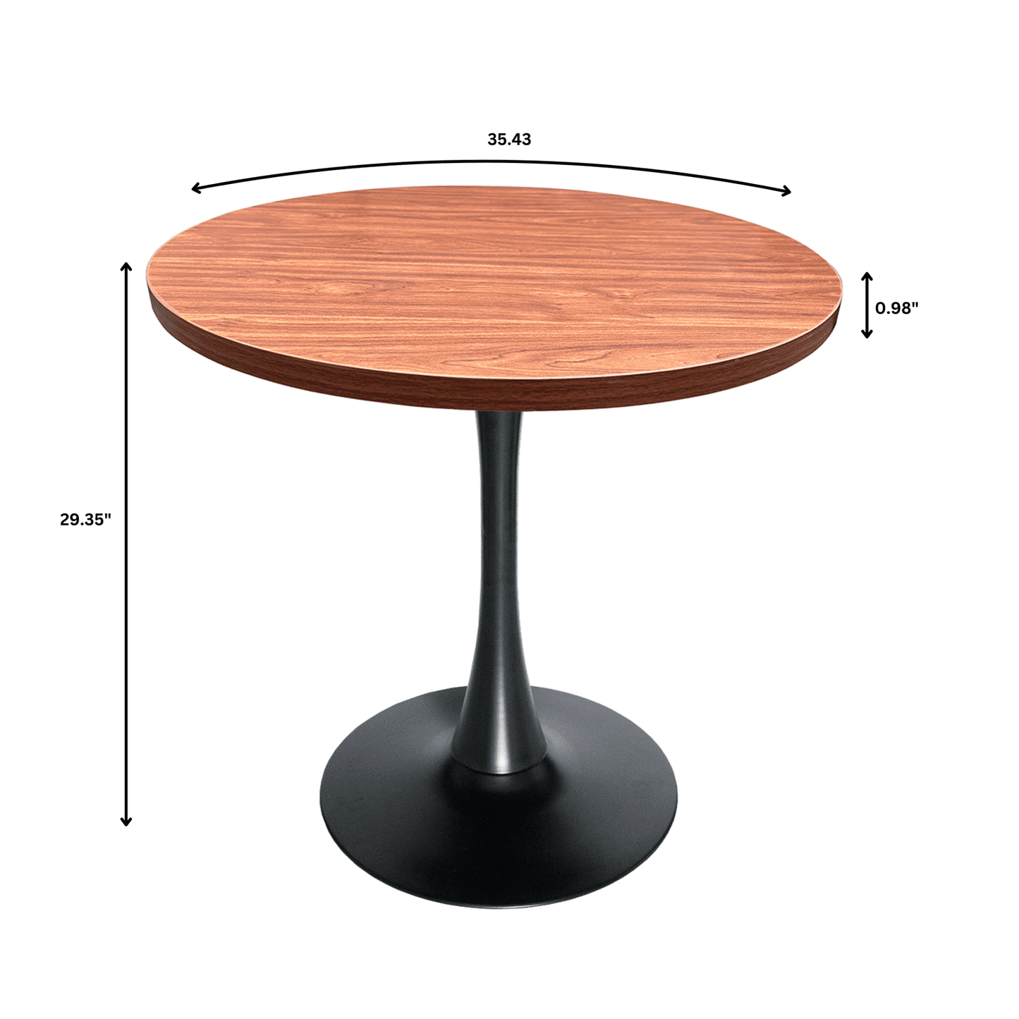 Bristol Modern Round Dining Table with 36" MDF Tabletop and Black Iron Pedestal Base