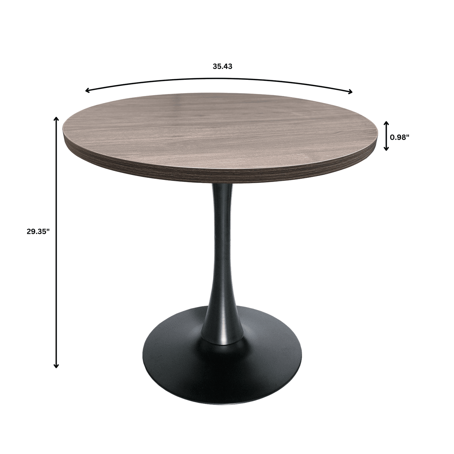 Bristol Modern Round Dining Table with 36" MDF Tabletop and Black Iron Pedestal Base