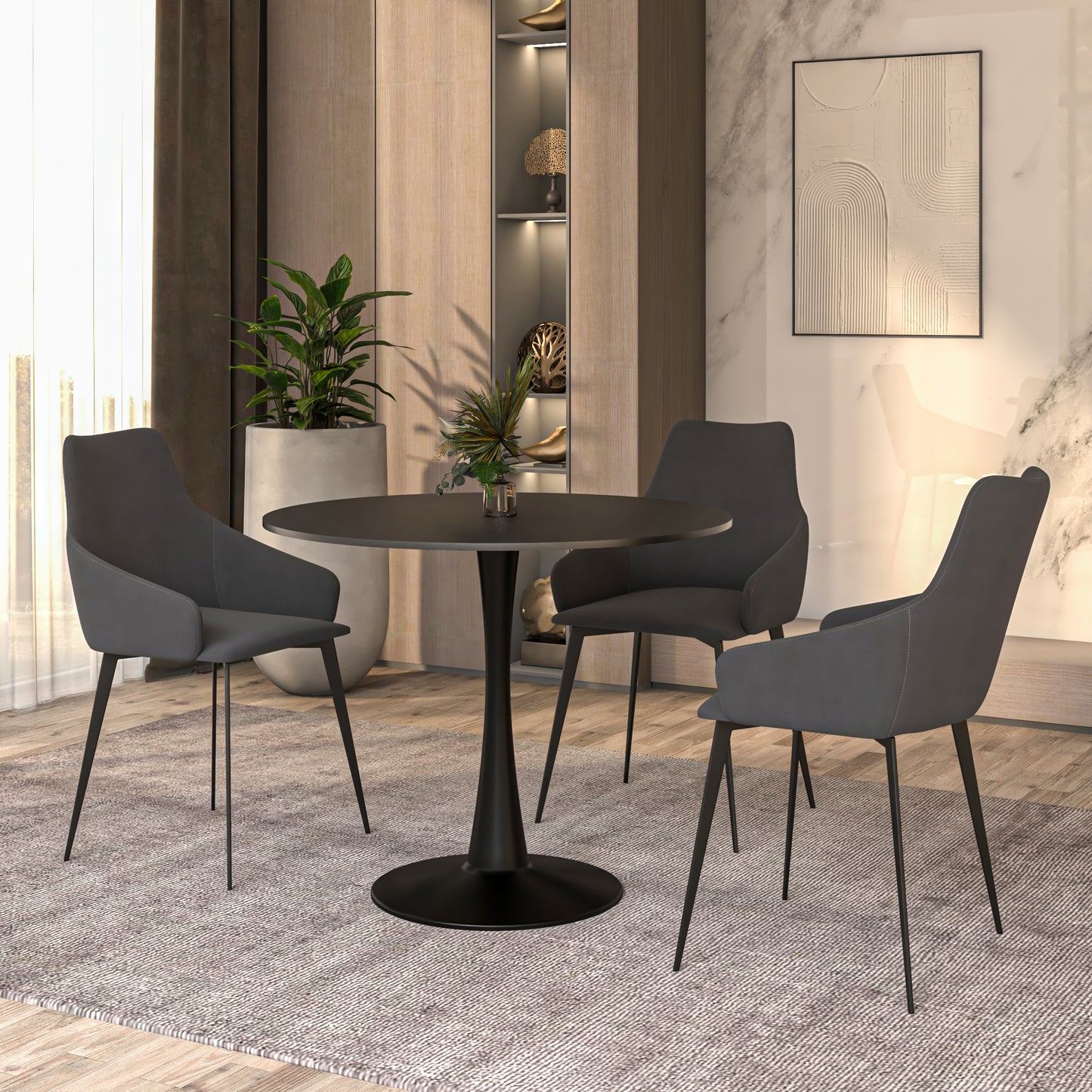 Bristol 4-Piece Dining Set with 35" Round Dining Table and 3 PU Leather Dining Chairs