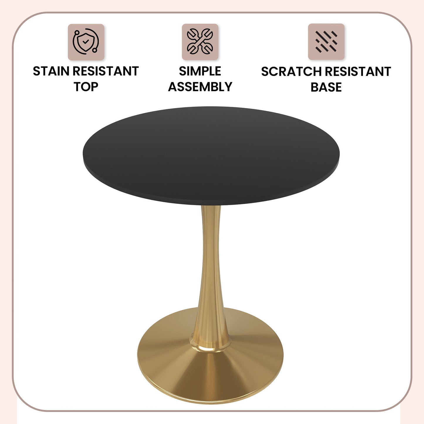Bristol 24" Round Dining Table with MDF Wood Tabletop in Gold Steel