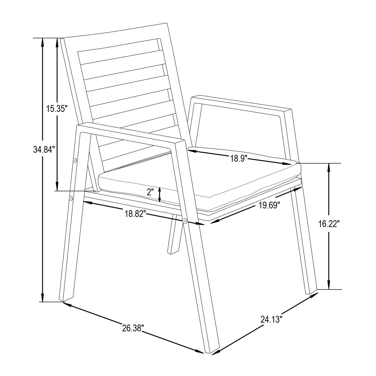 Chelsea Modern Aluminum Patio Dining Armchair with Removable Cushions Set of 2