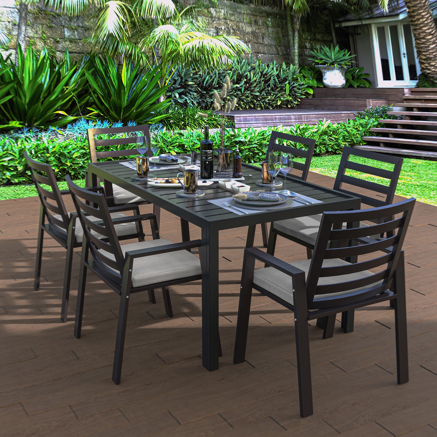 Chelsea Modern Aluminum Patio Dining Armchair with Removable Cushions Set of 2