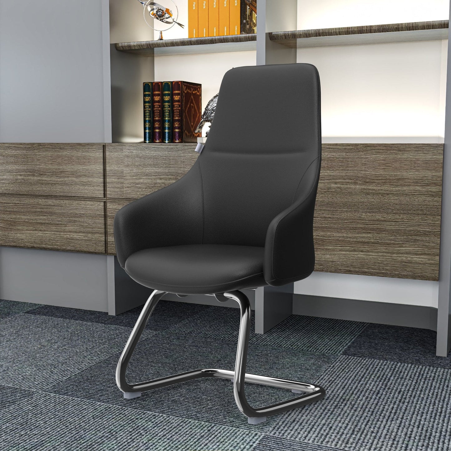 Celeste Leather Conference Office Chair with Upholstered Seat and Armrest