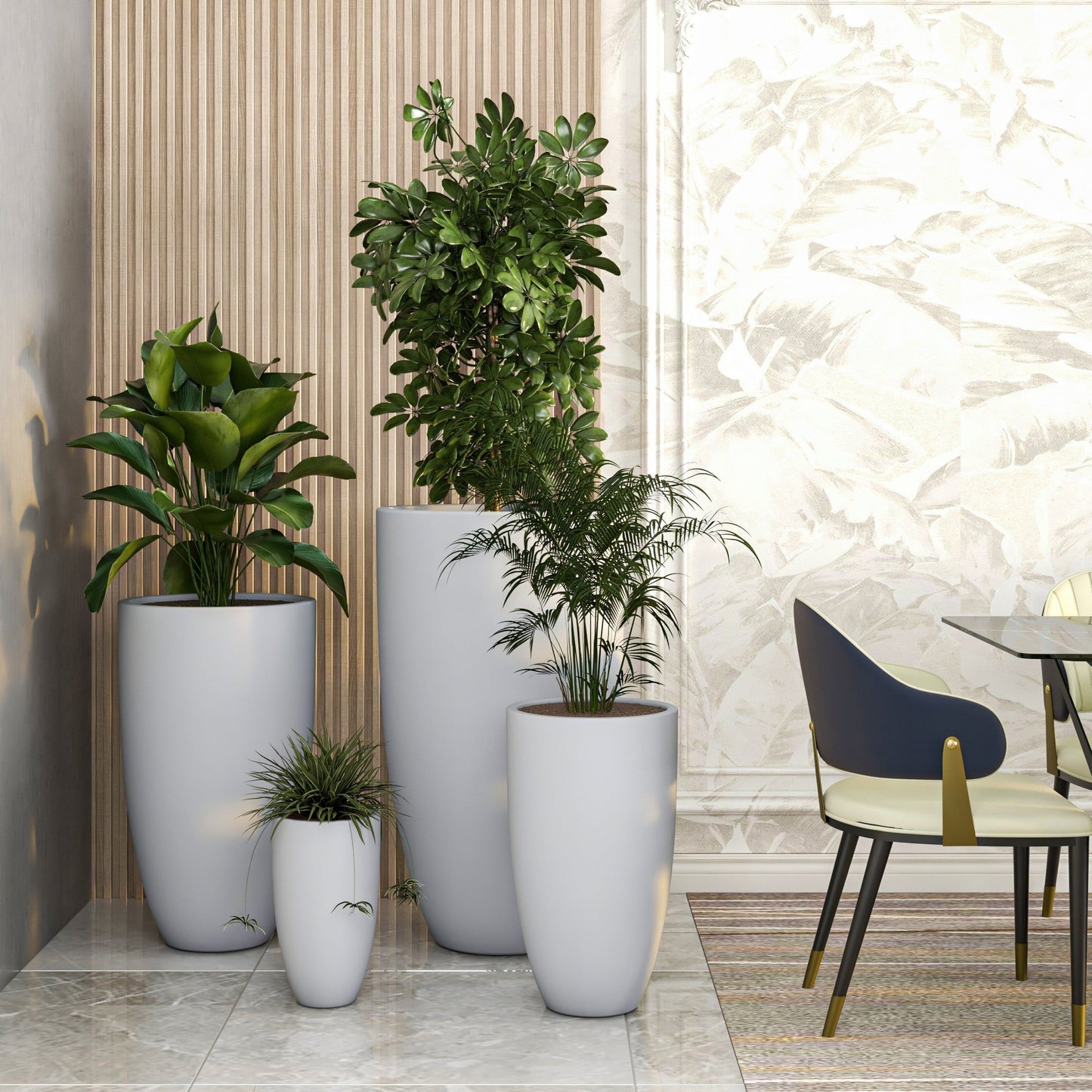 Crete Modern 4-Piece Tapered Round Planter Pot Set in Fiberstone and Clay Weather Resistant Design
