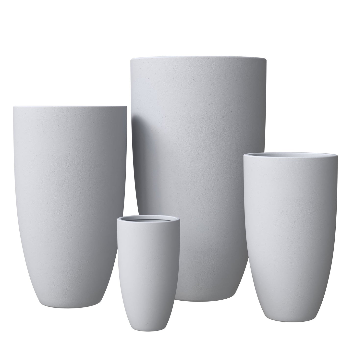 Crete Modern 4-Piece Tapered Round Planter Pot Set in Fiberstone and Clay Weather Resistant Design