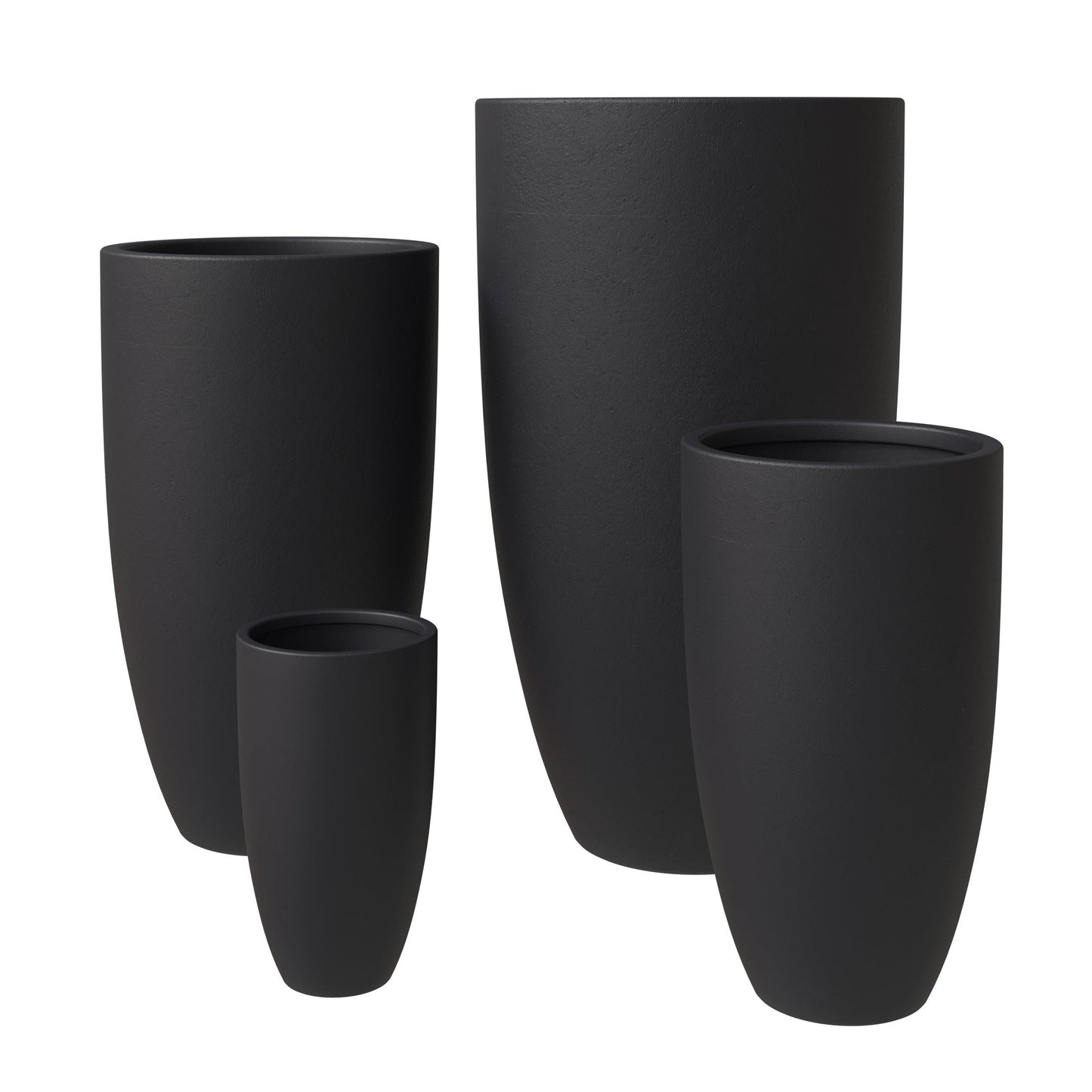 Crete Modern 4-Piece Tapered Round Planter Pot Set in Fiberstone and Clay Weather Resistant Design