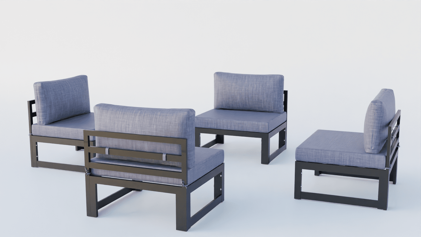 Chelsea 4-Piece Middle Patio Chairs Black Aluminum With Cushions