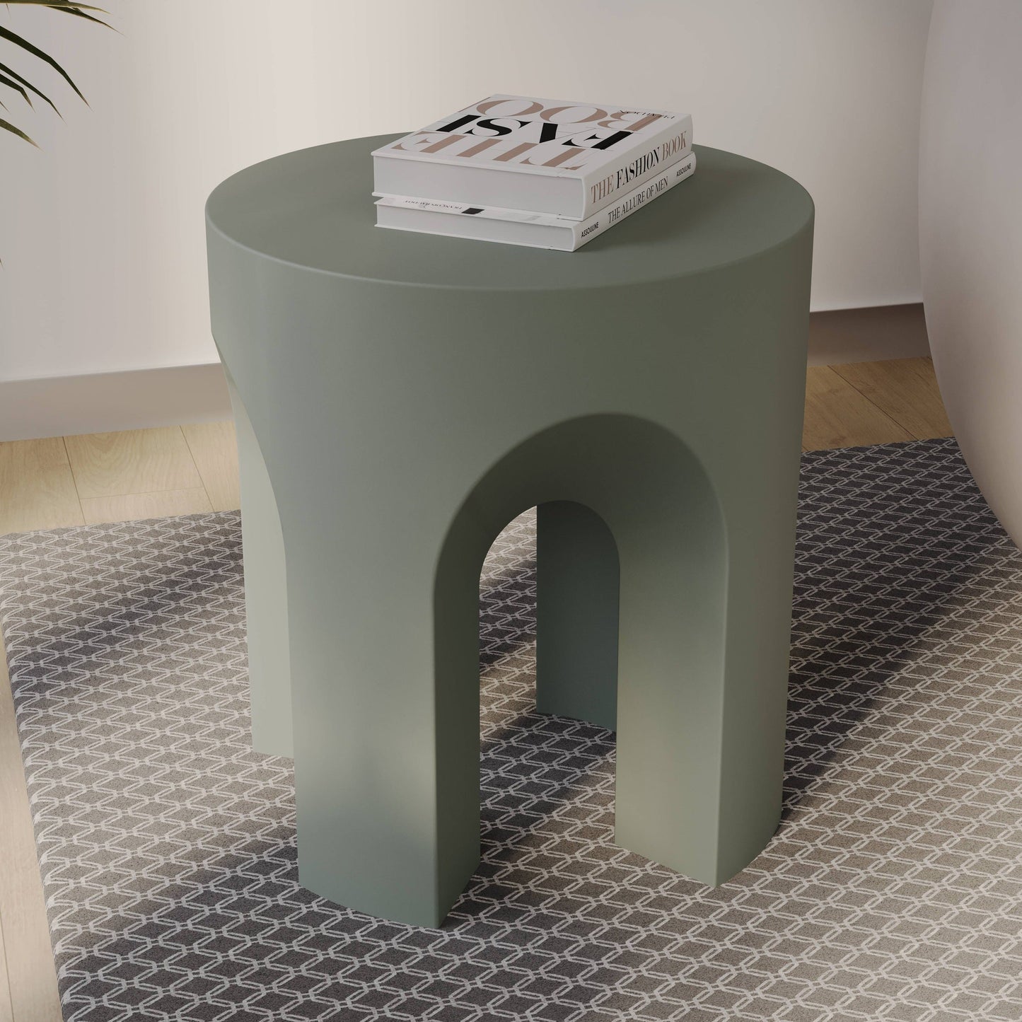 Crus Fiberstone Outdoor Side Table With Arched Base Design