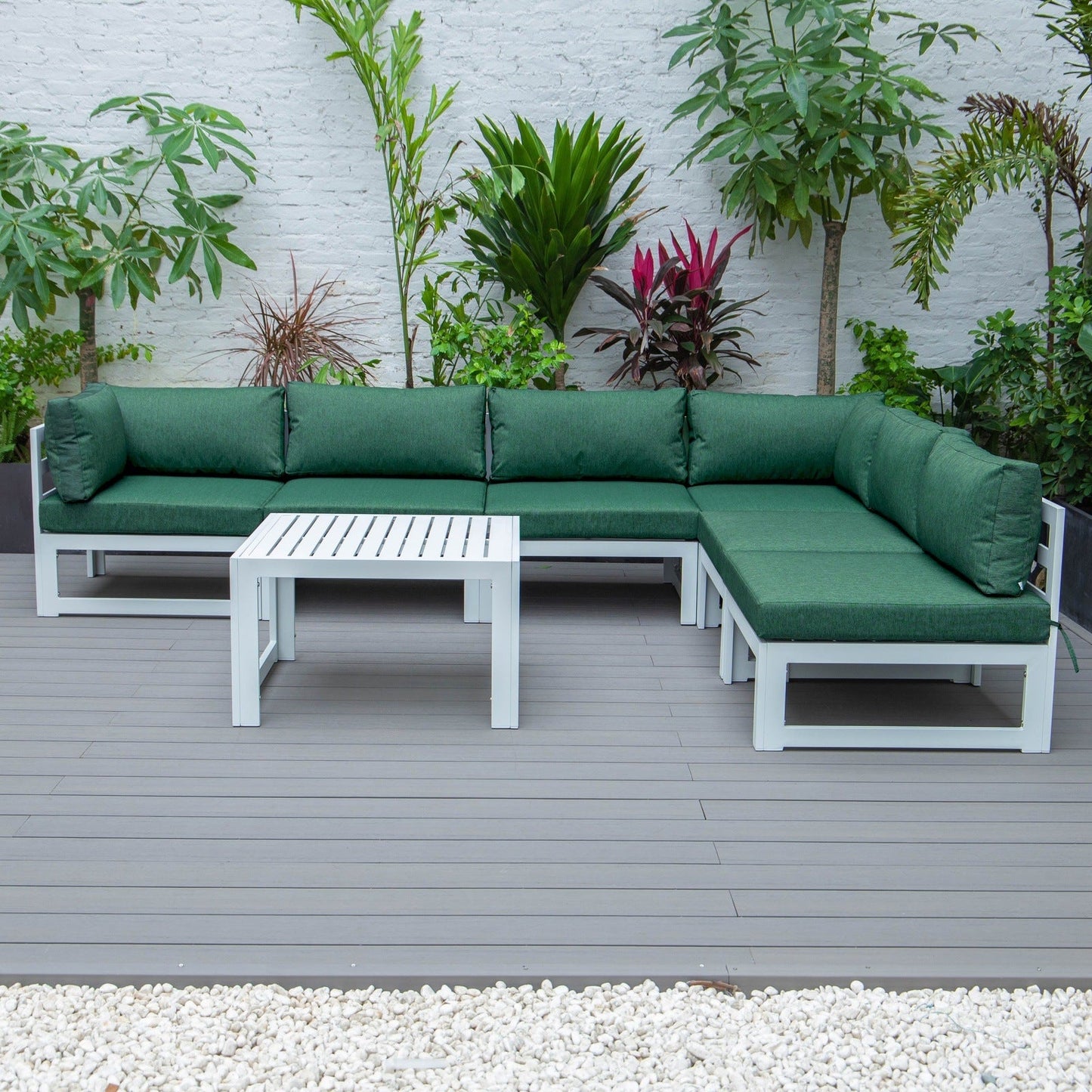 Chelsea 7-Piece Patio Sectional And Coffee Table Set In White Aluminum With Cushions