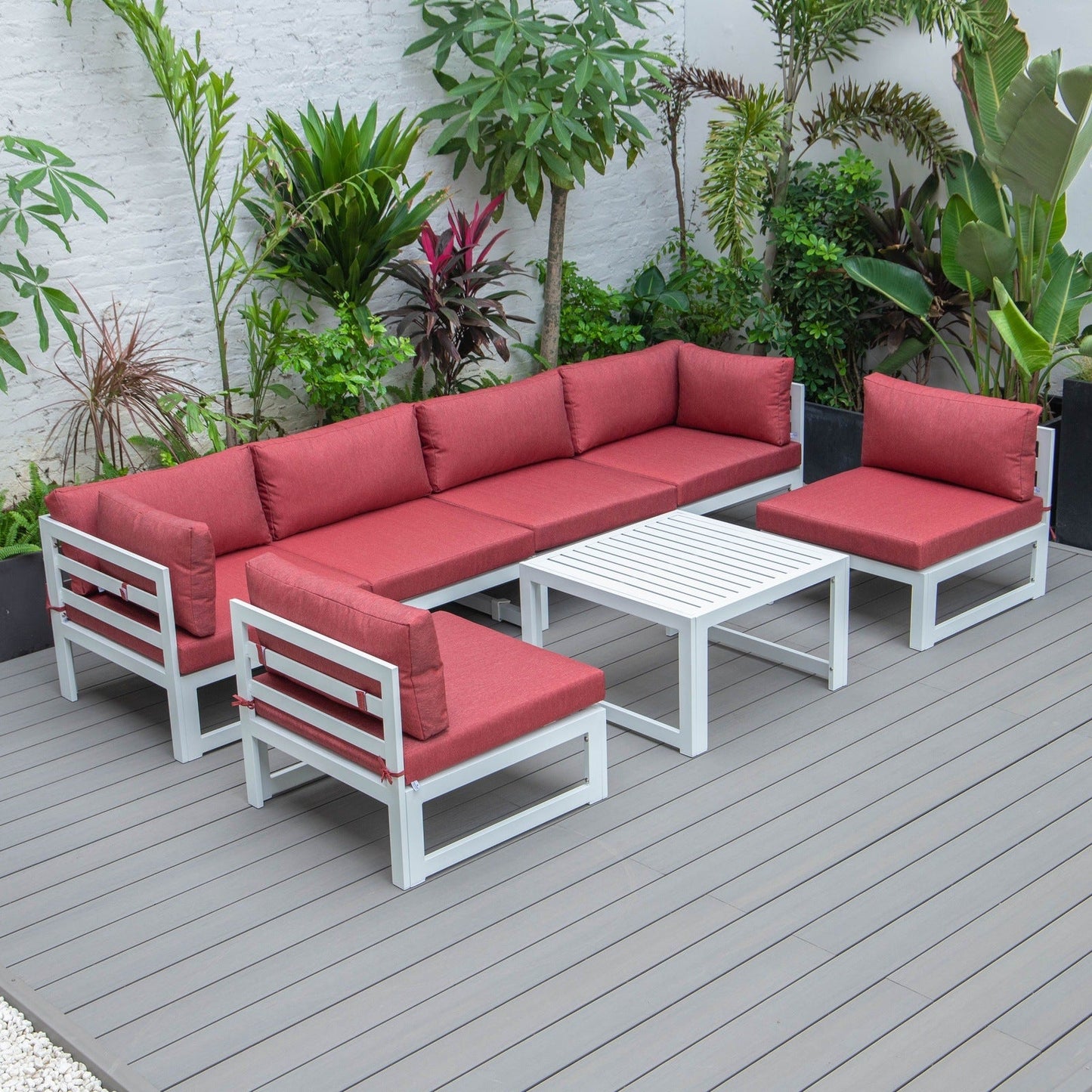 Chelsea 7-Piece Patio Sectional And Coffee Table Set In White Aluminum With Cushions