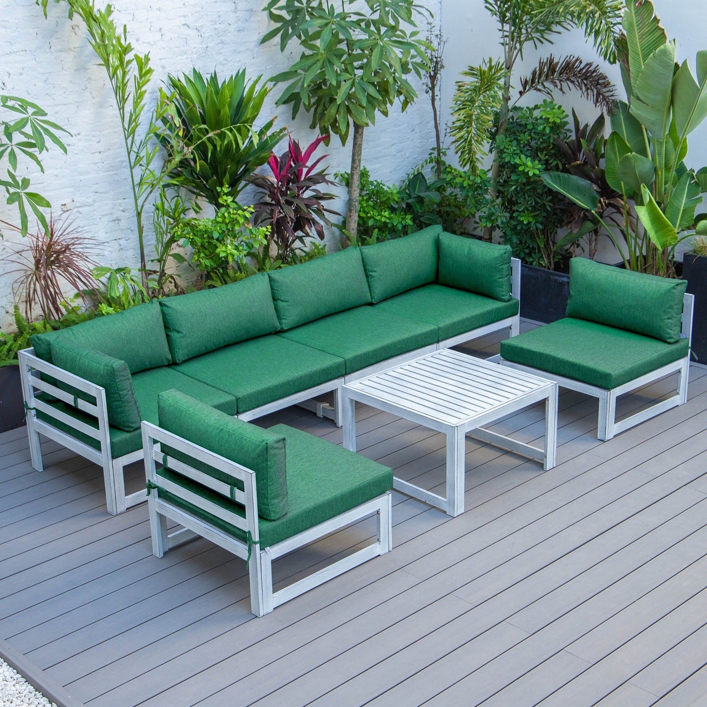 Chelsea 7-Piece Patio Sectional And Coffee Table Set In Weathered Grey Aluminum With Cushions