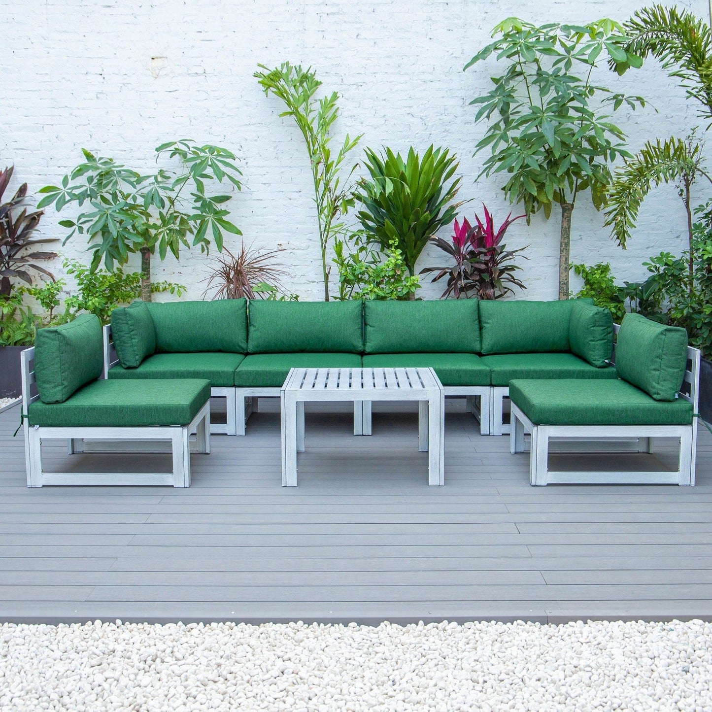Chelsea 7-Piece Patio Sectional And Coffee Table Set In Weathered Grey Aluminum With Cushions