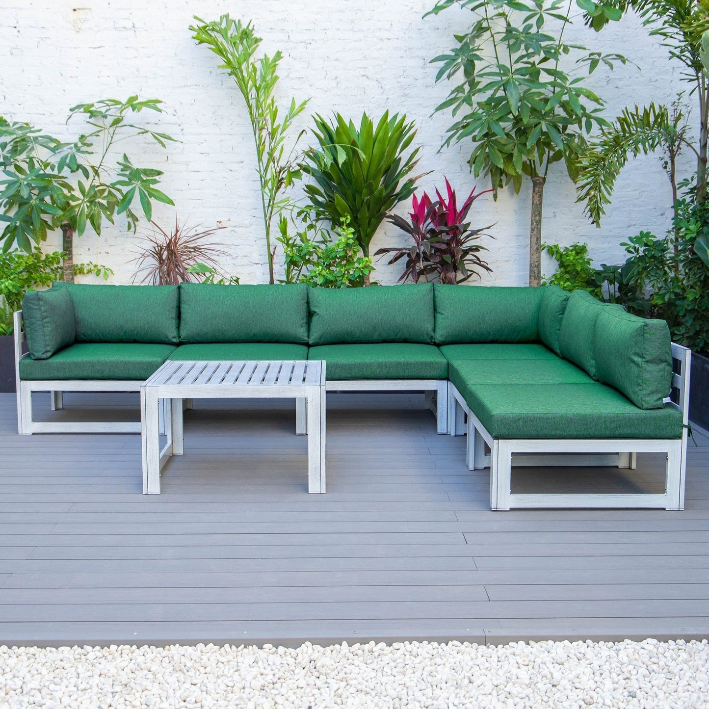 Chelsea 7-Piece Patio Sectional And Coffee Table Set In Weathered Grey Aluminum With Cushions