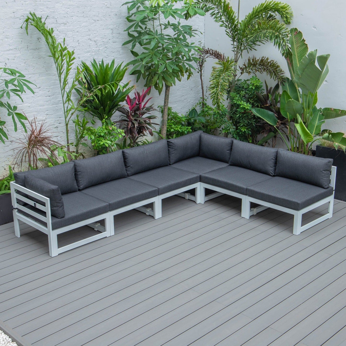 Chelsea 6-Piece Patio Sectional In White Aluminum With Cushions