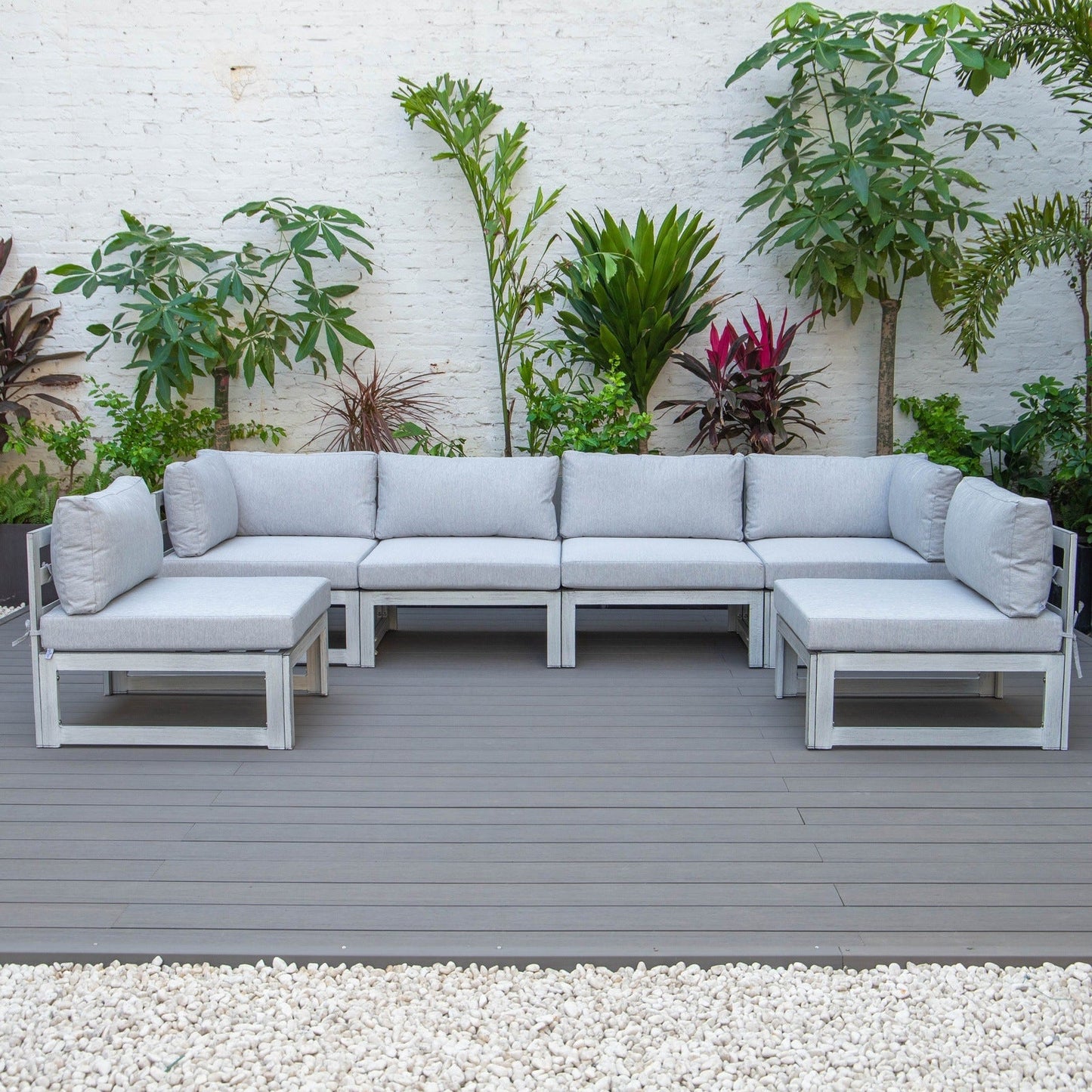 Chelsea 6-Piece Patio Sectional In Weathered Grey Aluminum With Cushions