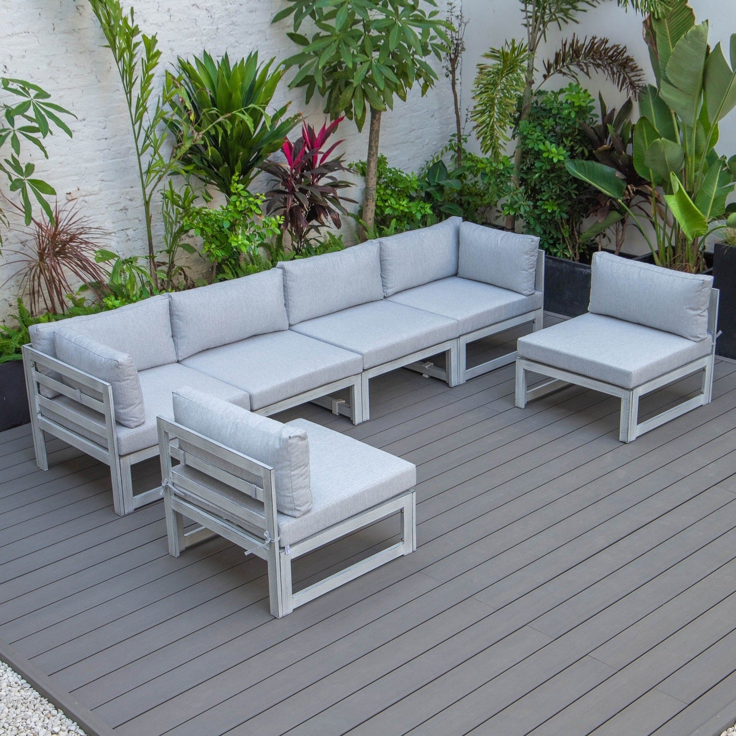 Chelsea 6-Piece Patio Sectional In Weathered Grey Aluminum With Cushions