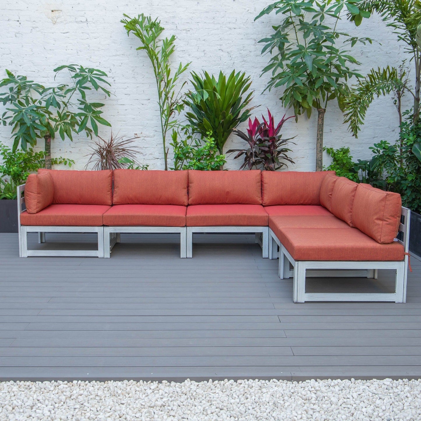 Chelsea 6-Piece Patio Sectional In Weathered Grey Aluminum With Cushions