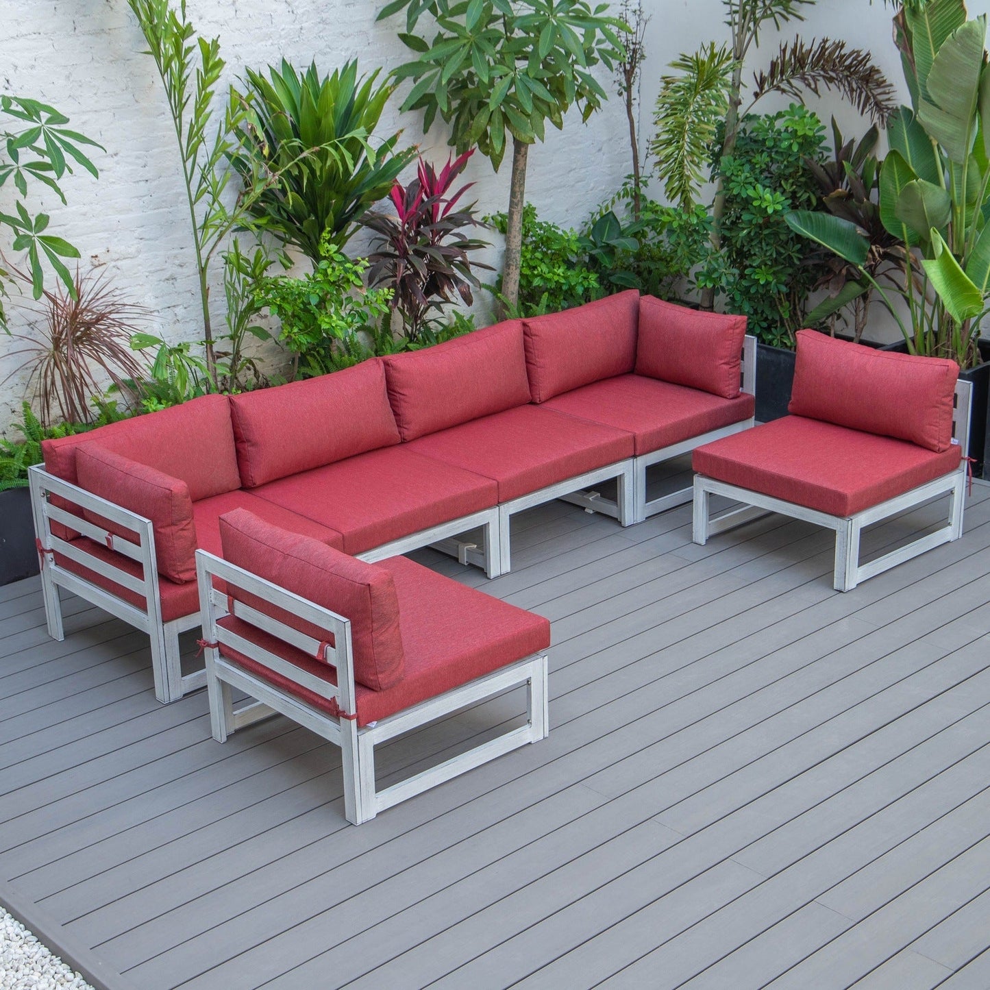 Chelsea 6-Piece Patio Sectional In Weathered Grey Aluminum With Cushions