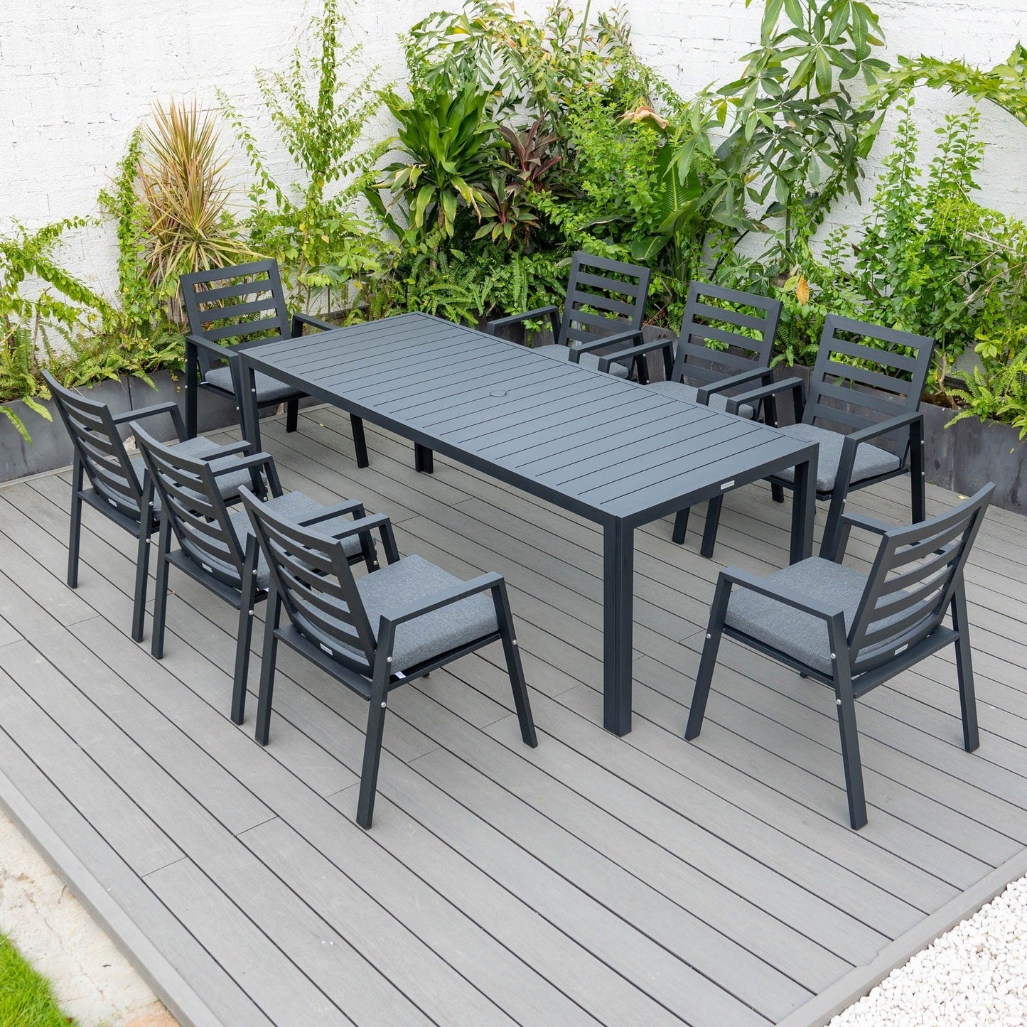 Chelsea Mid-Century Modern 63" & 87" Rectangular Outdoor Dining Table, Black Aluminum