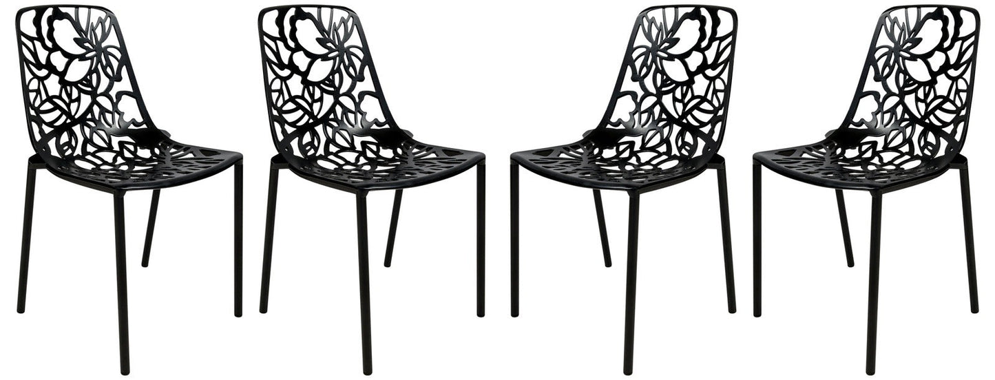 Devon Aluminum Indoor Outdoor Dining Chairs Stackable and Flower Pattern Design Set of 4