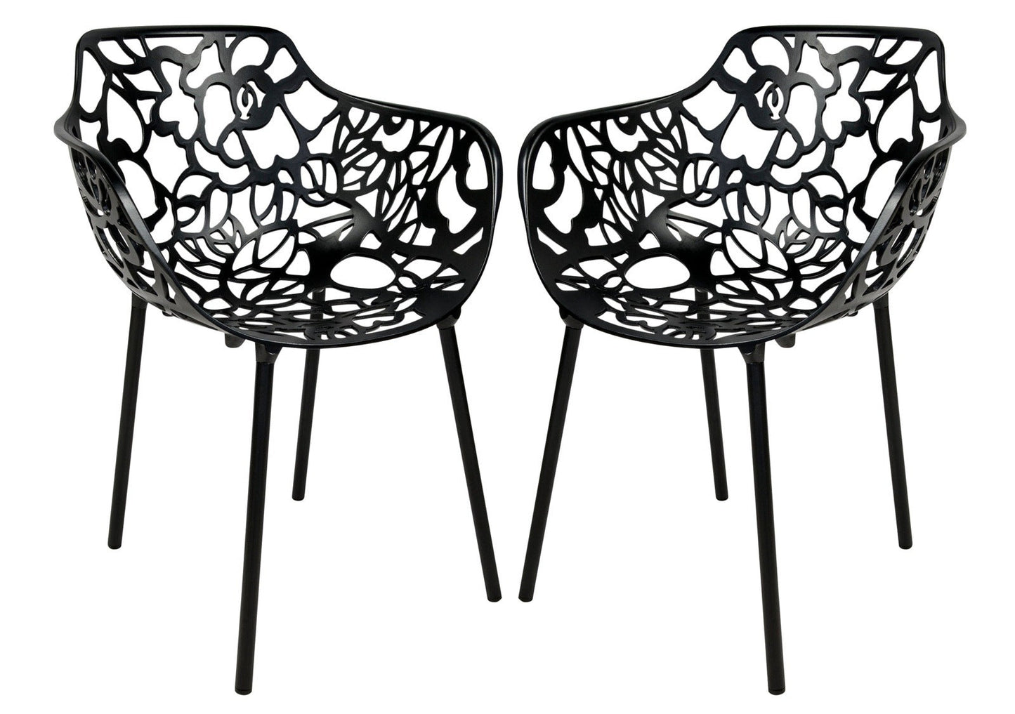 Devon Aluminum Indoor Outdoor Dining Armchairs with Flower Pattern and Stackable Design Set of 2