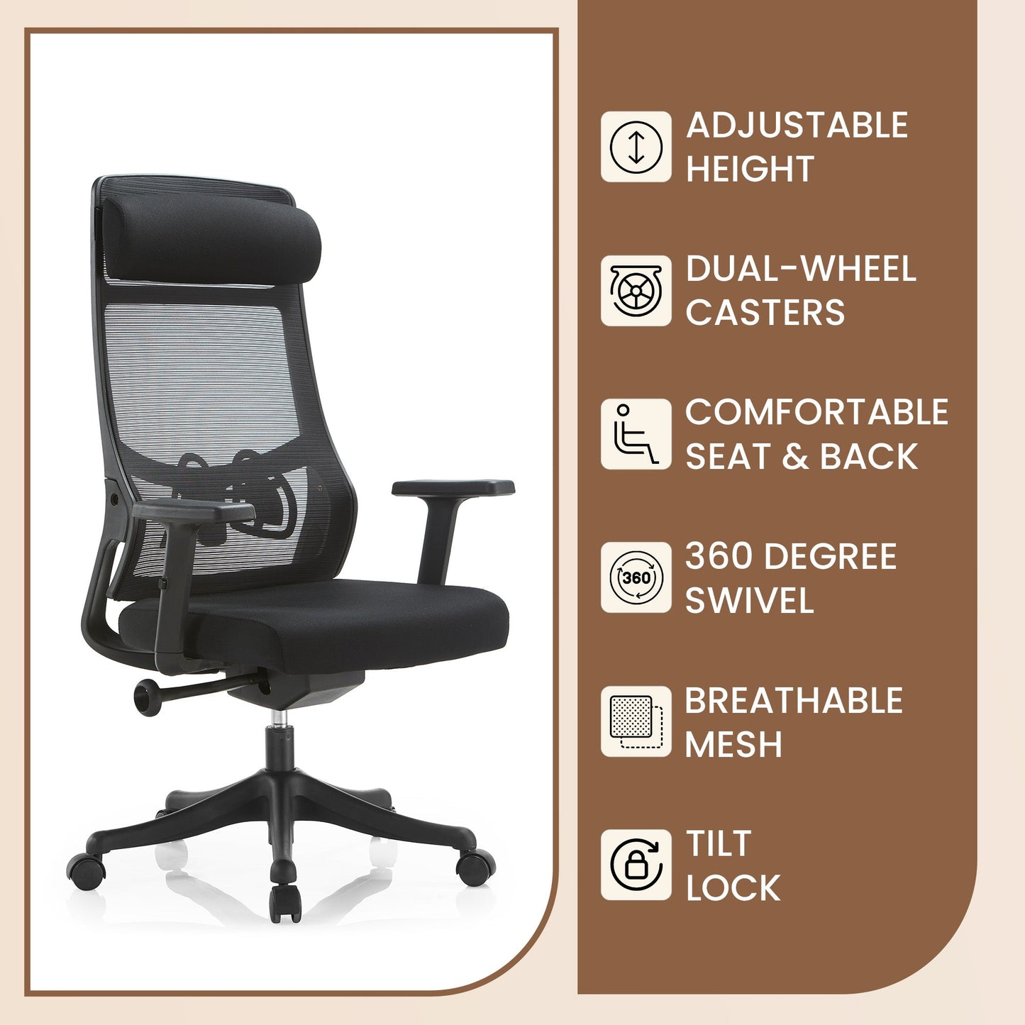 Dale Adjustable Upholstered Office Chair with Mesh Back