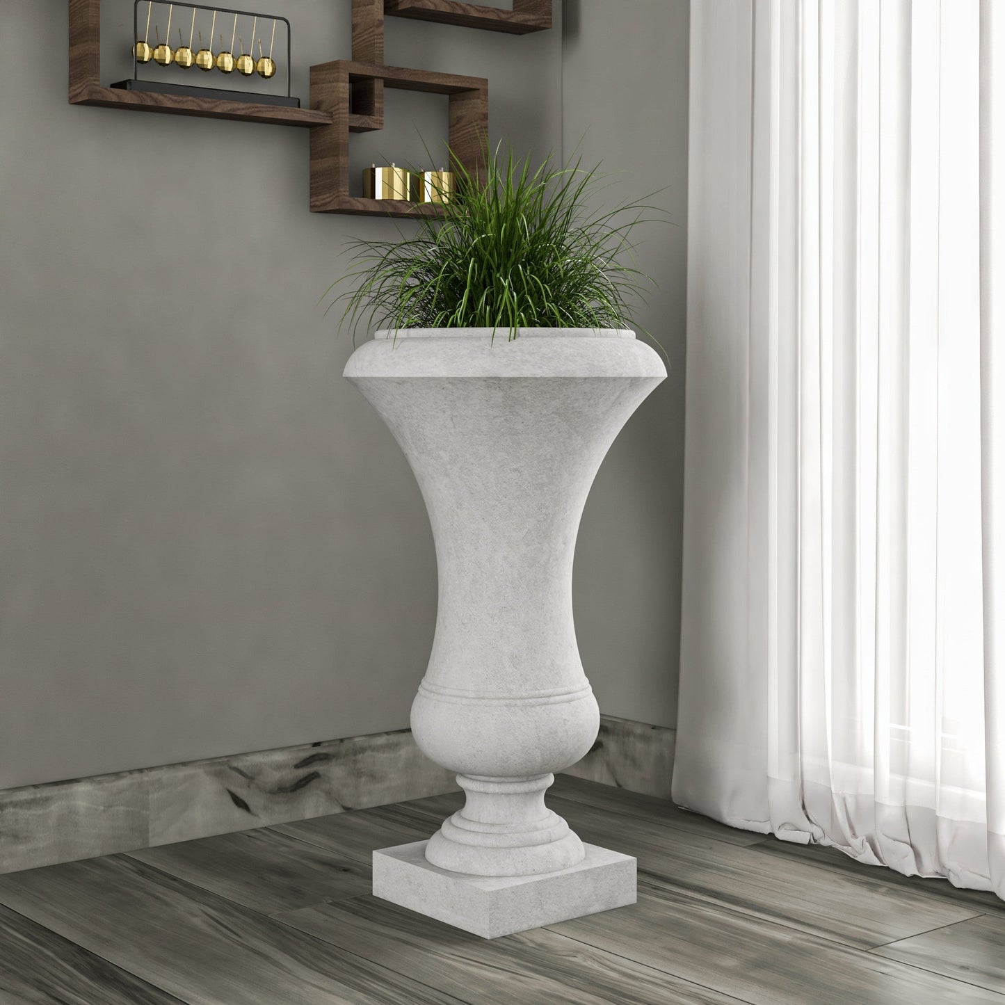 Daisy Fiberstone and Clay Urn Planter with Drainage Holes for Indoor and Outdoor