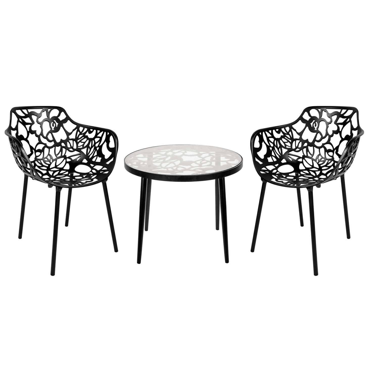 Devon 3-Piece Patio Dining Set: Aluminum Table with Glass Top & 2 Flower Arm Chairs