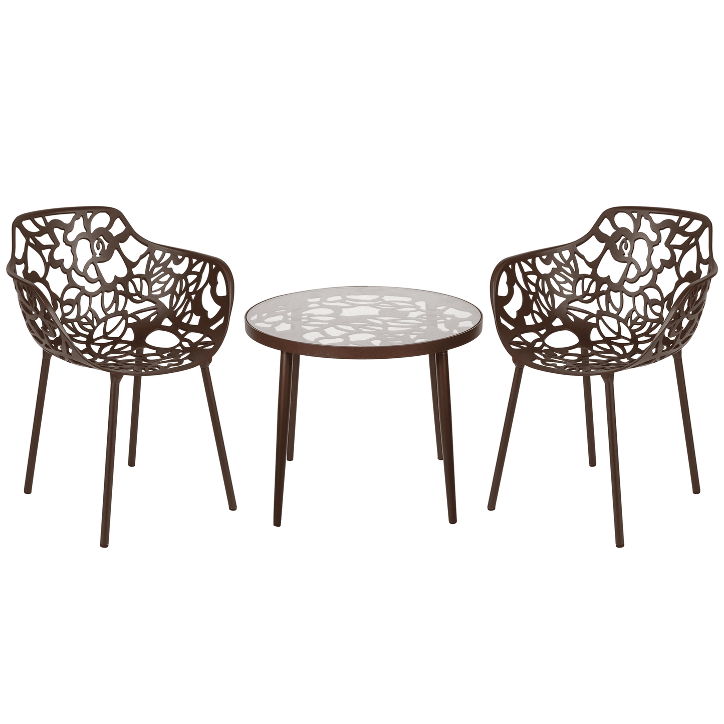 Devon 3-Piece Patio Dining Set: Aluminum Table with Glass Top & 2 Flower Arm Chairs