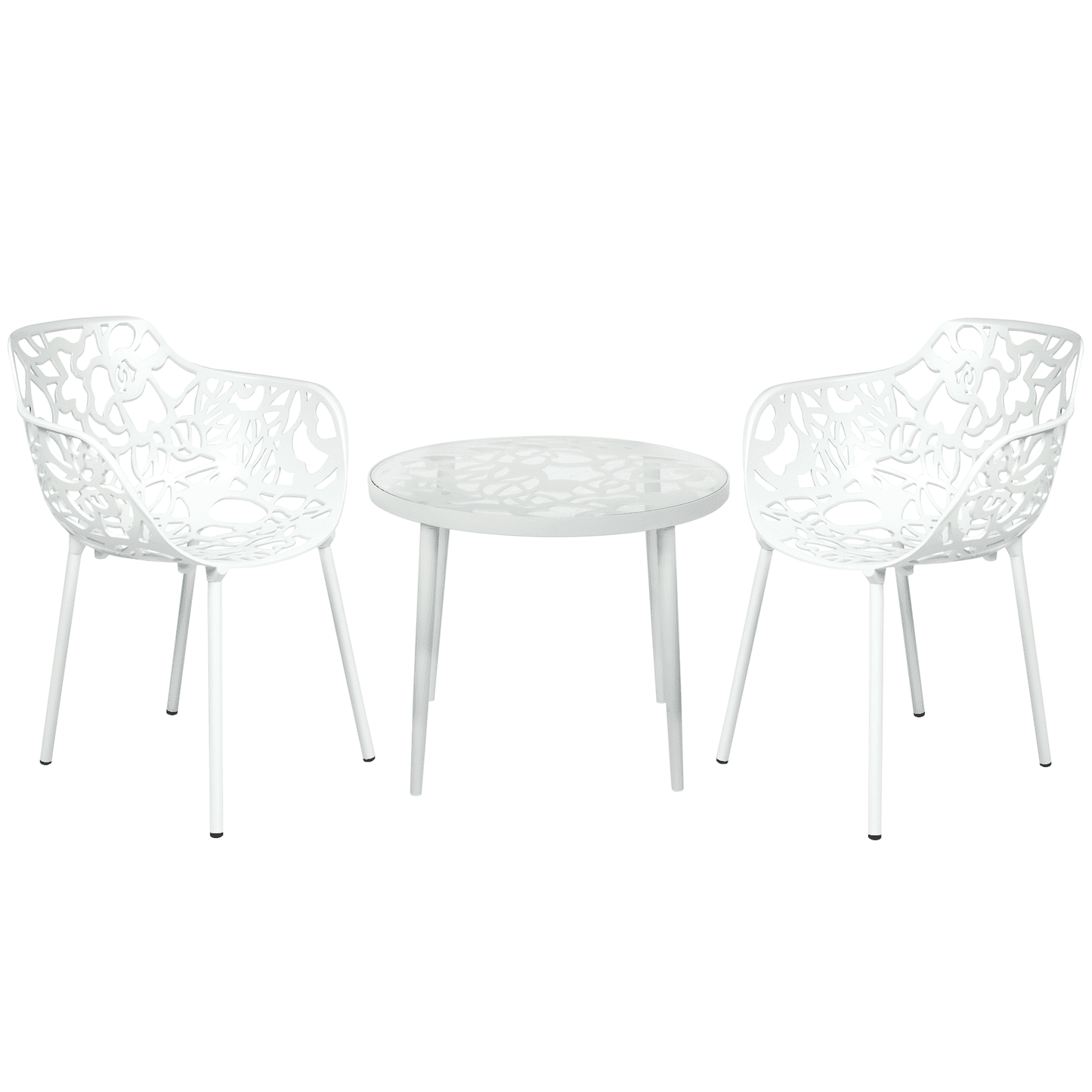 Devon 3-Piece Patio Dining Set: Aluminum Table with Glass Top & 2 Flower Arm Chairs