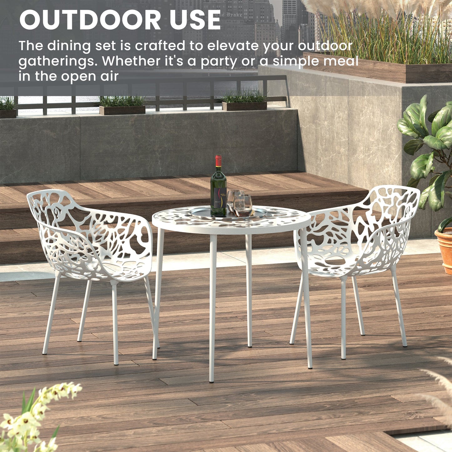 Devon 3-Piece Patio Dining Set: Aluminum Table with Glass Top & 2 Flower Arm Chairs