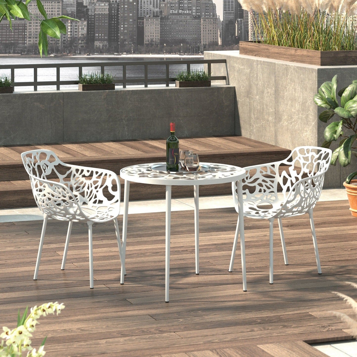 Devon 3-Piece Patio Dining Set: Aluminum Table with Glass Top & 2 Flower Arm Chairs