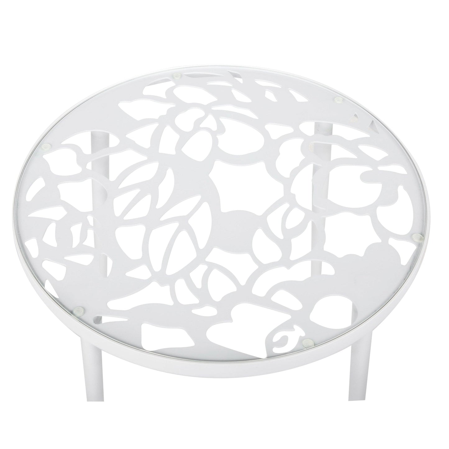 Devon 3-Piece Patio Dining Set: Aluminum Table with Glass Top & 2 Stackable Flower Chairs