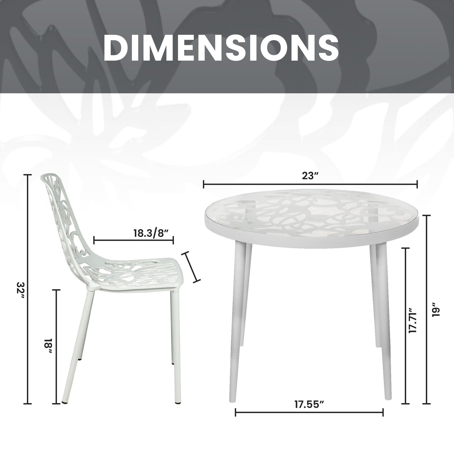 Devon 3-Piece Patio Dining Set: Aluminum Table with Glass Top & 2 Stackable Flower Chairs