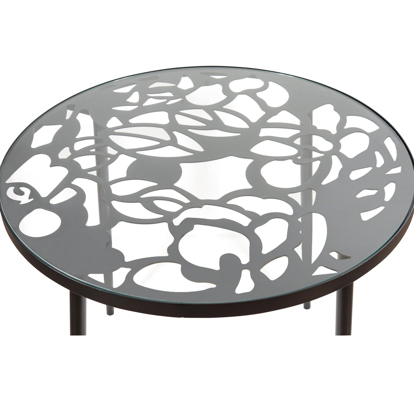 Devon 5-Piece Patio Dining Set: Aluminum Table with Glass Top & 4 Stackable Flower Chairs