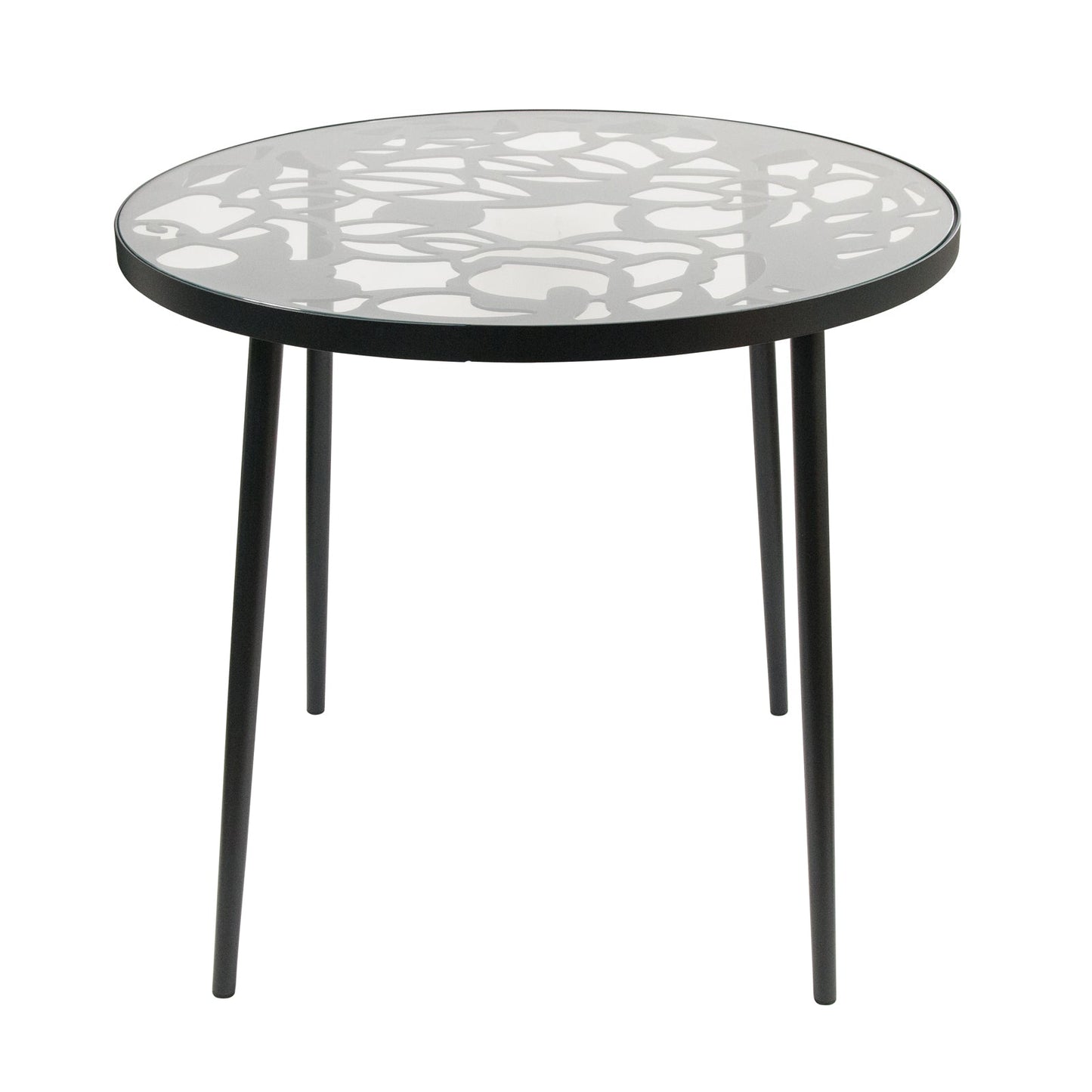 Devon 5-Piece Patio Dining Set: Aluminum Table with Glass Top & 4 Stackable Flower Chairs