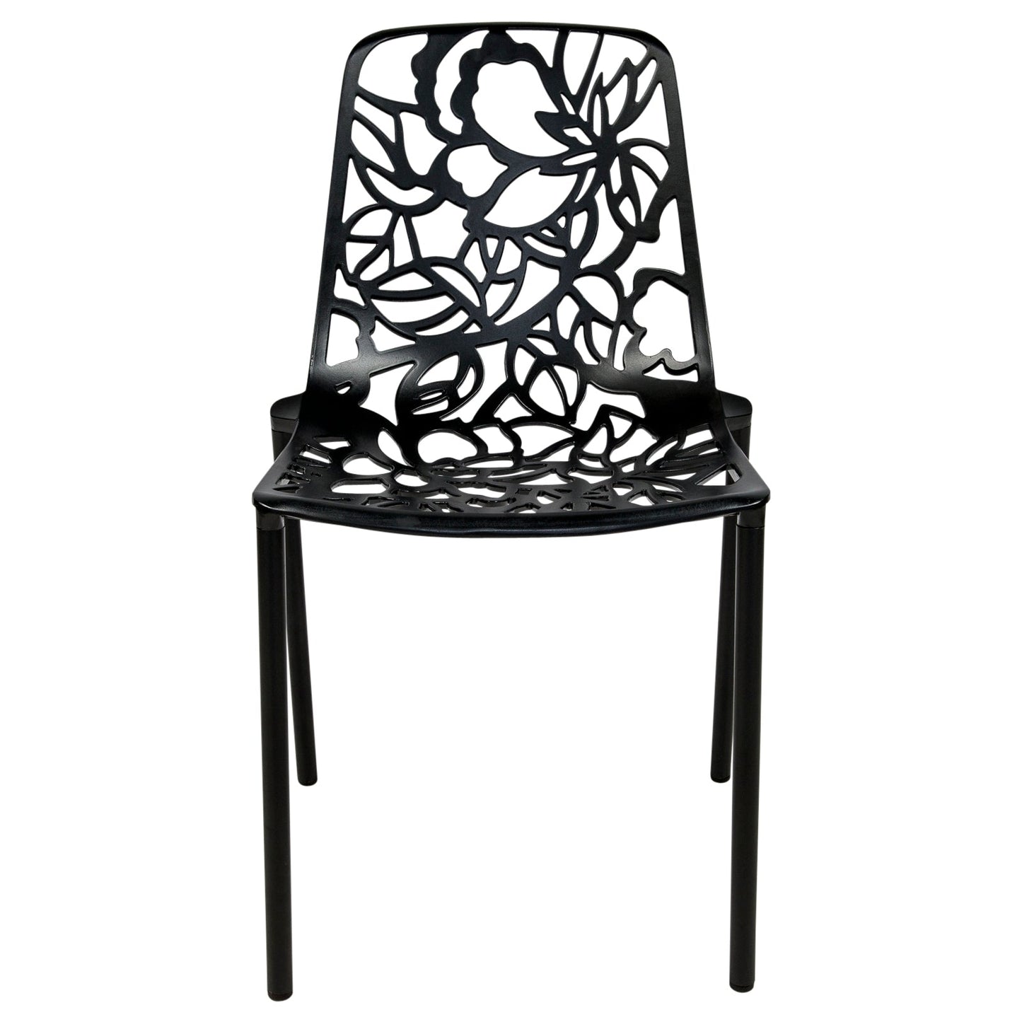 Devon 7-Piece Outdoor Dining Set: Aluminum Table with Glass Top & 6 Stackable Flower Chairs