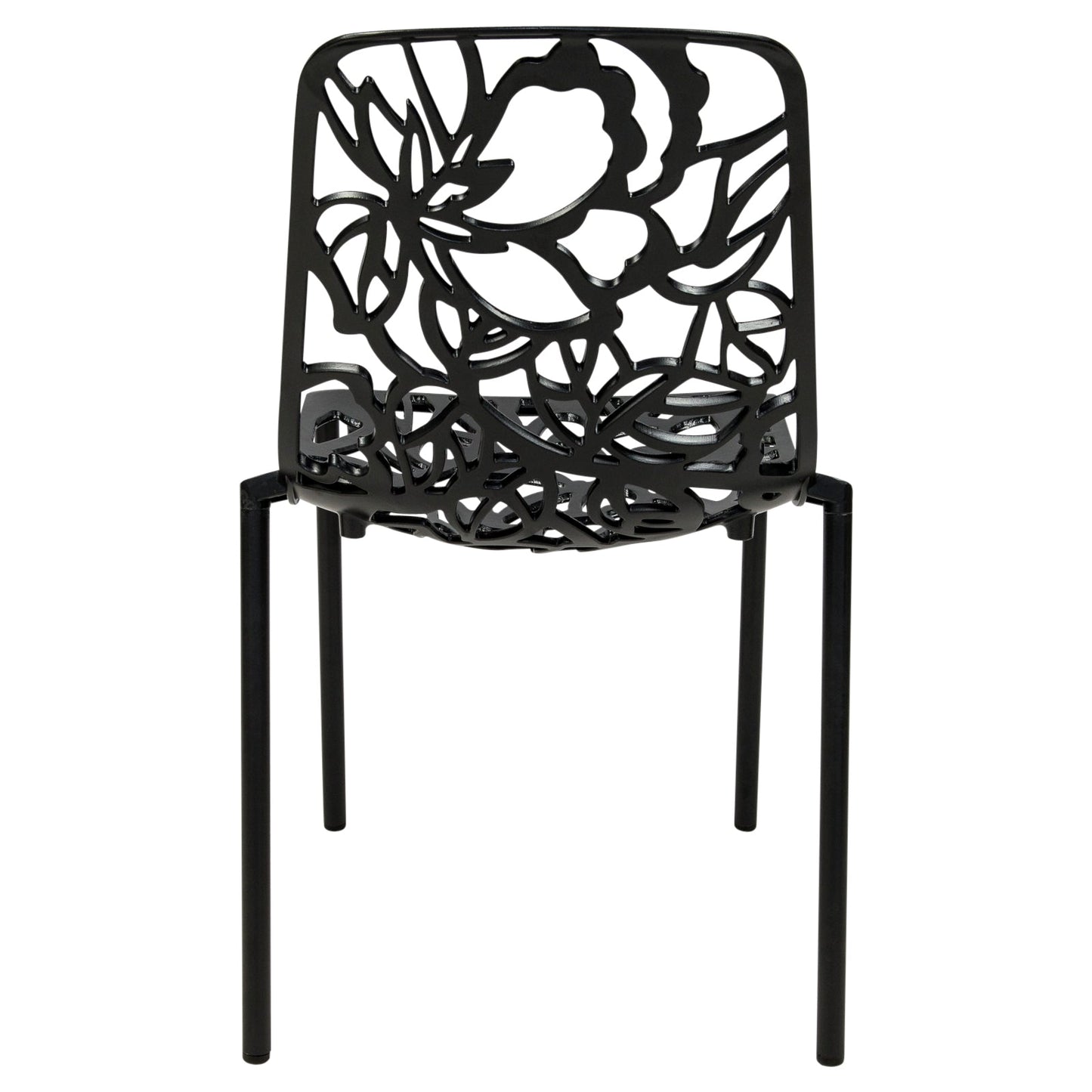 Devon 7-Piece Outdoor Dining Set: Aluminum Table with Glass Top & 6 Stackable Flower Chairs