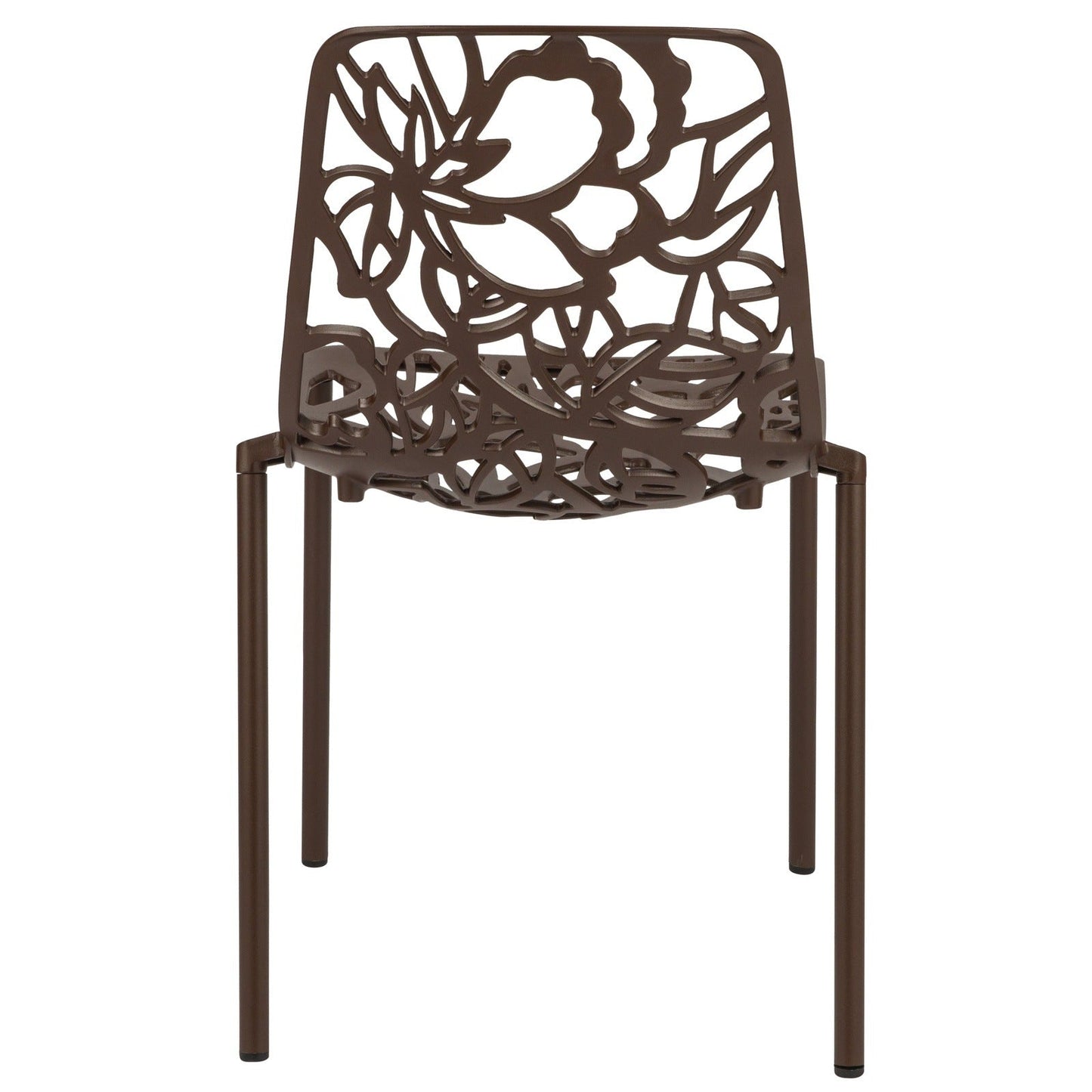 Devon 7-Piece Outdoor Dining Set: Aluminum Table with Glass Top & 6 Stackable Flower Chairs
