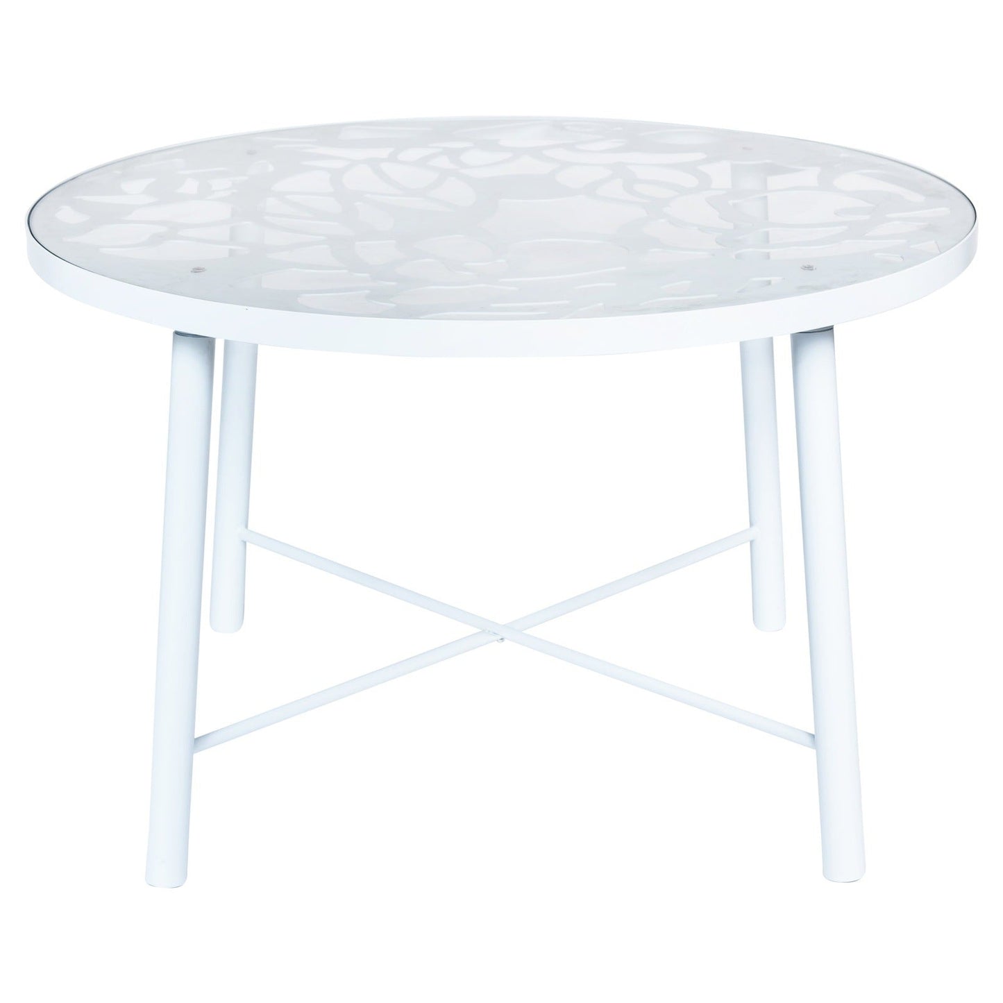 Devon 7-Piece Outdoor Dining Set: Aluminum Table with Glass Top & 6 Stackable Flower Chairs