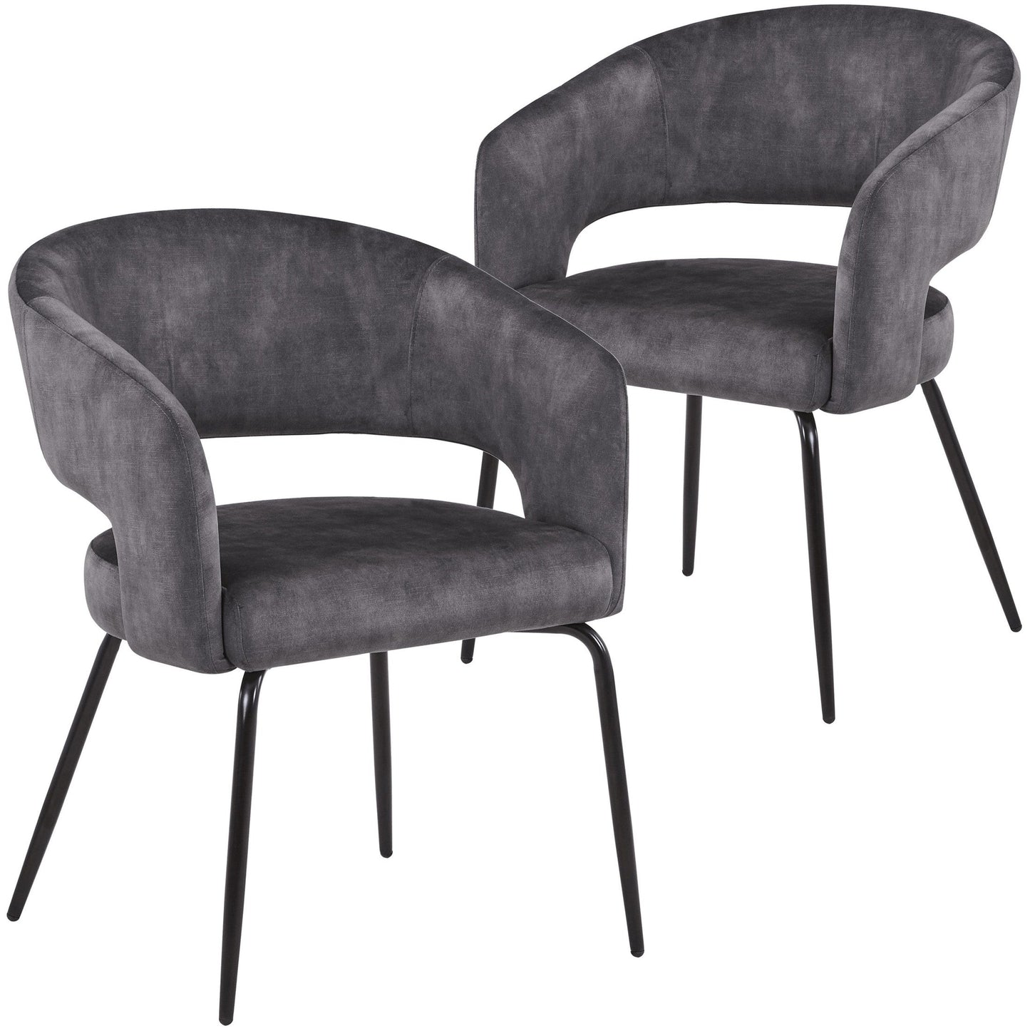 Gavin Dining Chair Upholstered in Leather/Velvet with Open Curved Backrest in Black Iron Set of 2