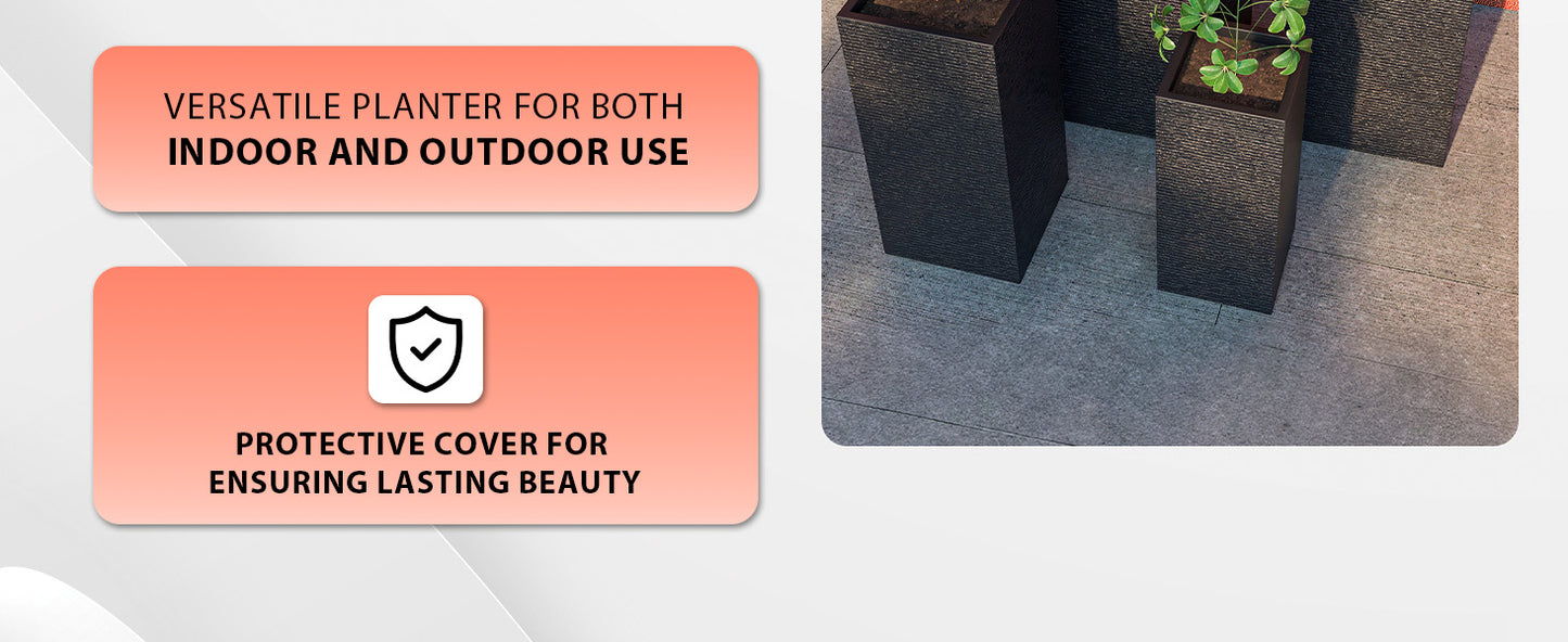 Basalt 4-Piece Fiberstone and MGO Clay Planter Set, Mid-Century Modern Tall Square Planter Pot for Indoor and Outdoor