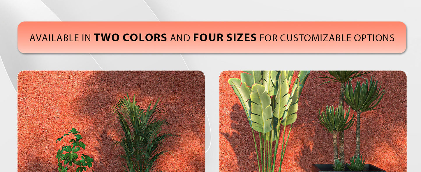 Basalt 4-Piece Fiberstone and MGO Clay Planter Set, Mid-Century Modern Tall Square Planter Pot for Indoor and Outdoor
